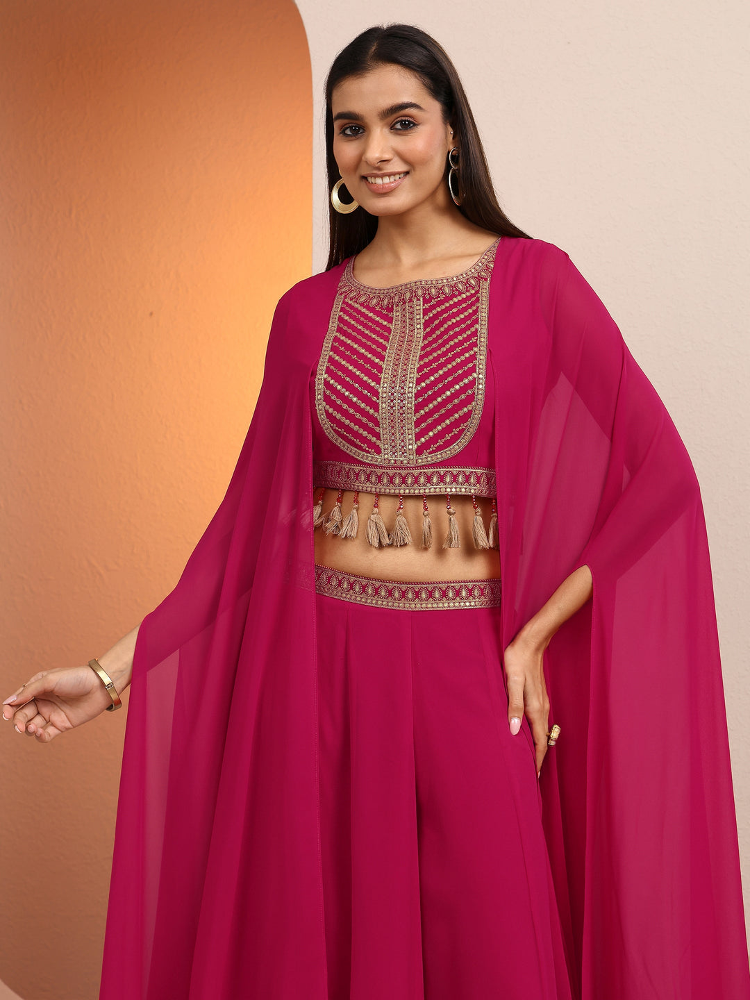  Libas Art Pink Embroidered Georgette Co-Ord Sets 