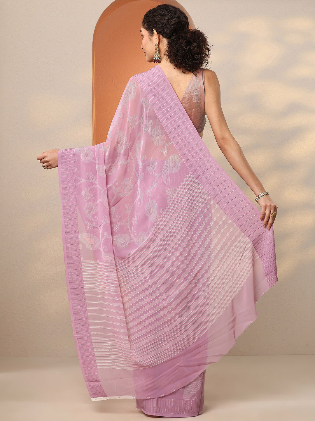  Pink Paisley Printed Georgette Saree With Unstitched Blouse Piece 