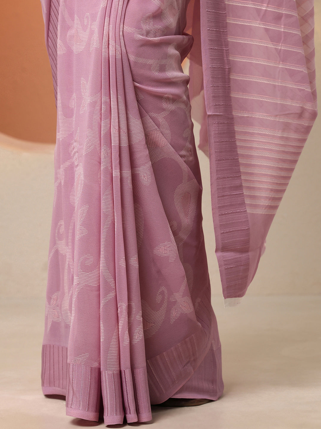  Pink Paisley Printed Georgette Saree With Unstitched Blouse Piece 