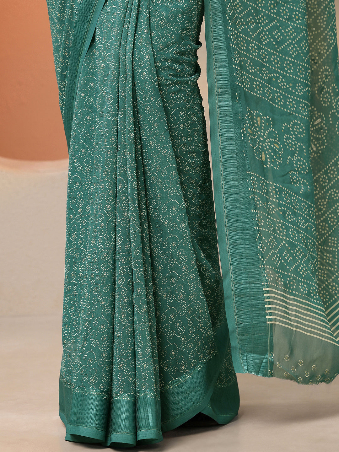  Blue Bandhani Printed Georgette Saree With Unstitched Blouse Piece 
