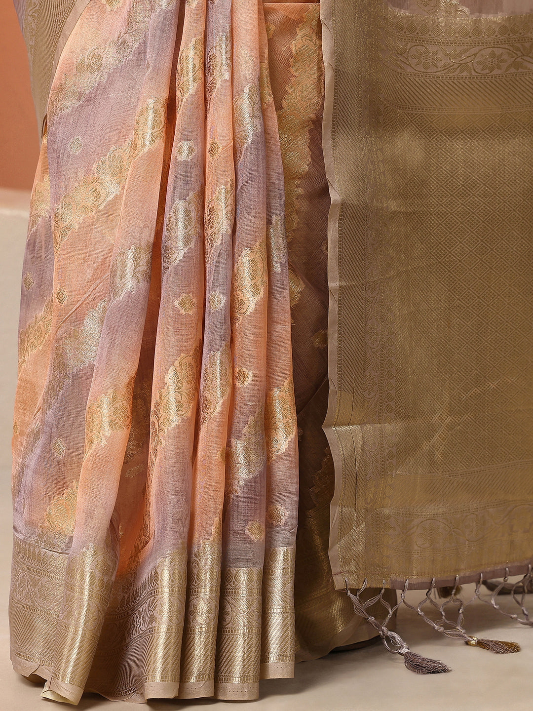  Multi Woven Design Silk Blend Saree With Unstitched Blouse Piece 