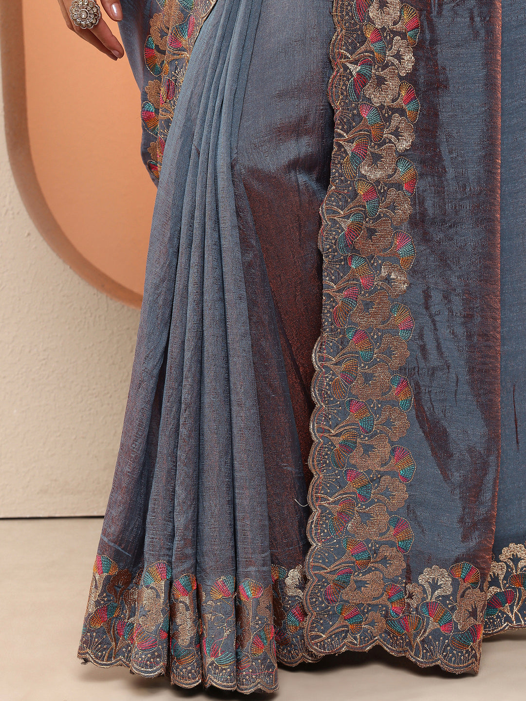  Blue Solid Silk Blend Saree With Unstitched Blouse Piece 