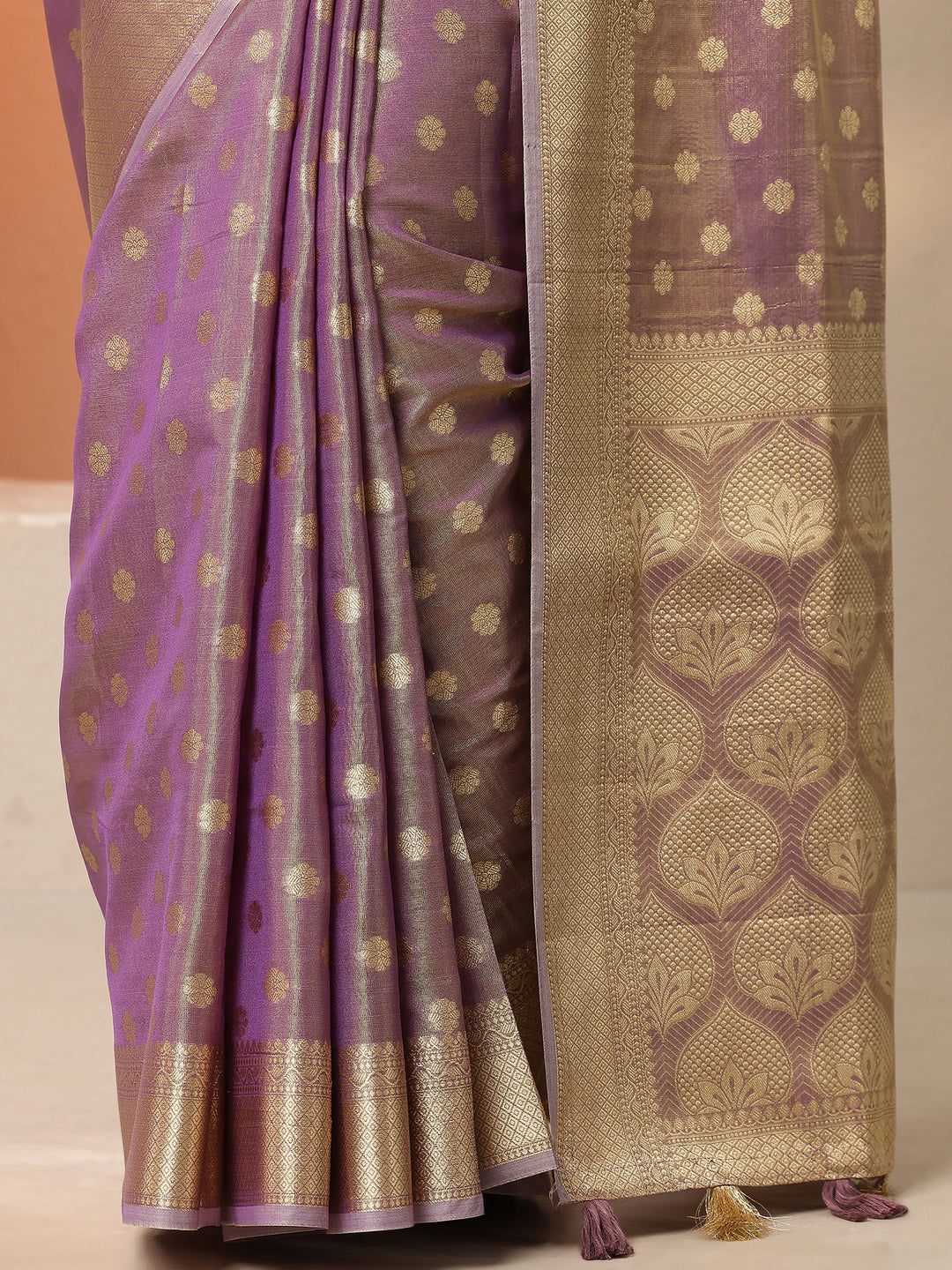  Lavender Woven Design Silk Blend Saree With Unstitched Blouse Piece 