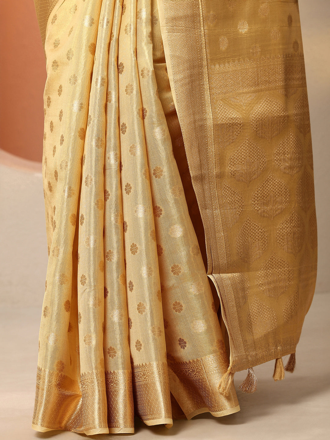  Gold Woven Design Silk Blend Saree With Unstitched Blouse Piece 