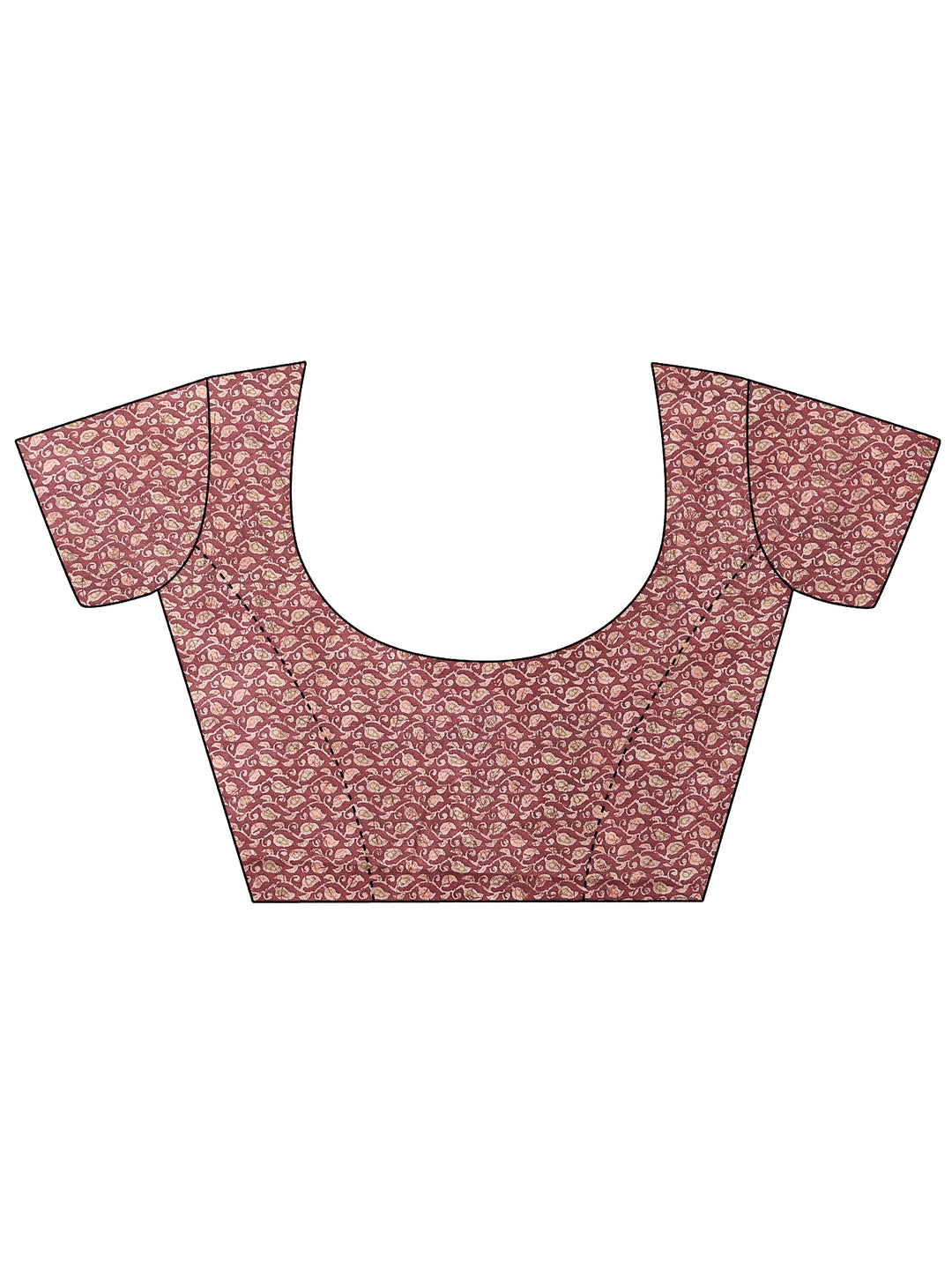  Brown Printed Silk Blend Saree With Unstitched Blouse Piece 