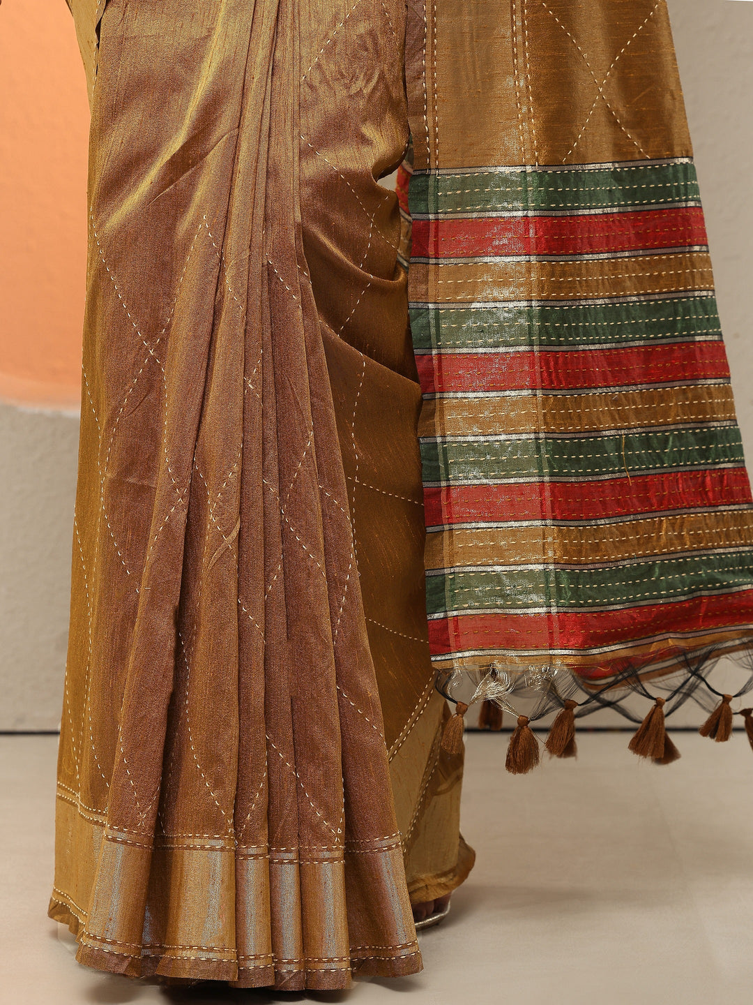  Mustard Embellished Silk Blend Sarees With Unstitched Blouse Piece 