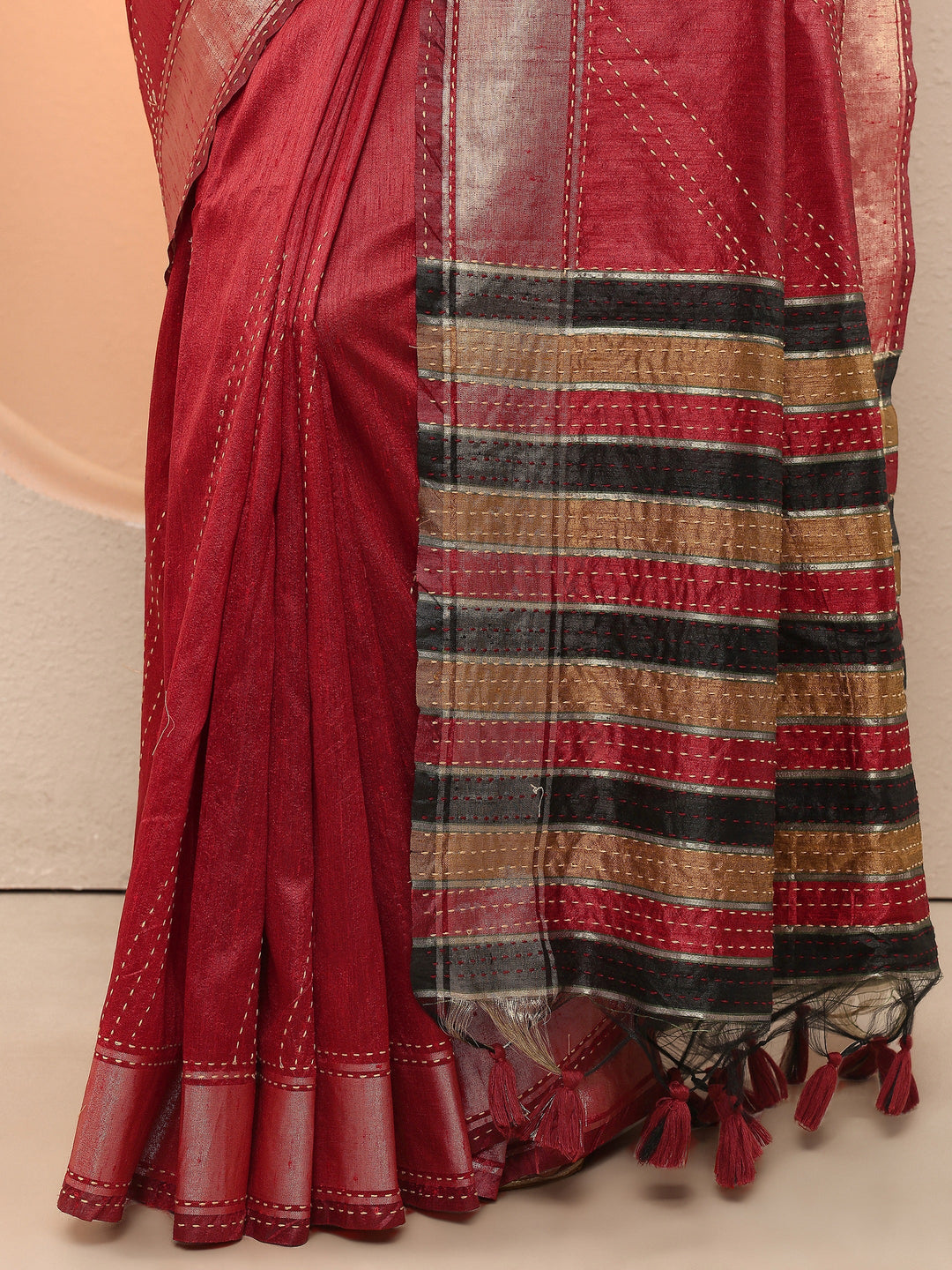 Red Embellished Silk Blend Sarees With Unstitched Blouse Piece 