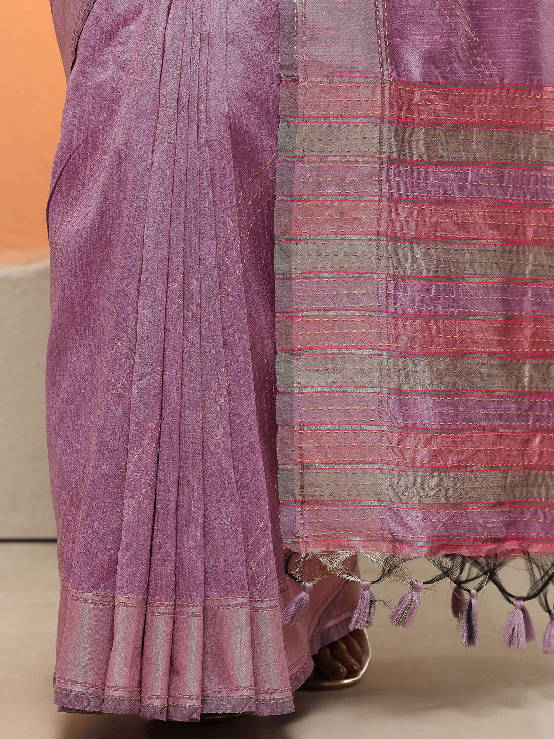  Lavender Embellished Silk Blend Sarees With Unstitched Blouse Piece 