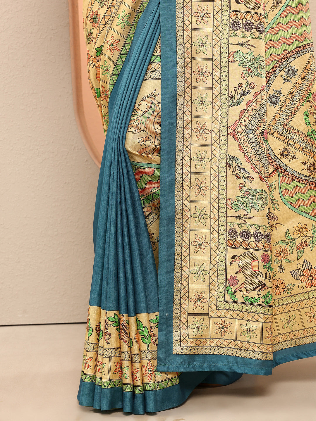  Gold Printed Silk Blend Sarees With Unstitched Blouse Piece 