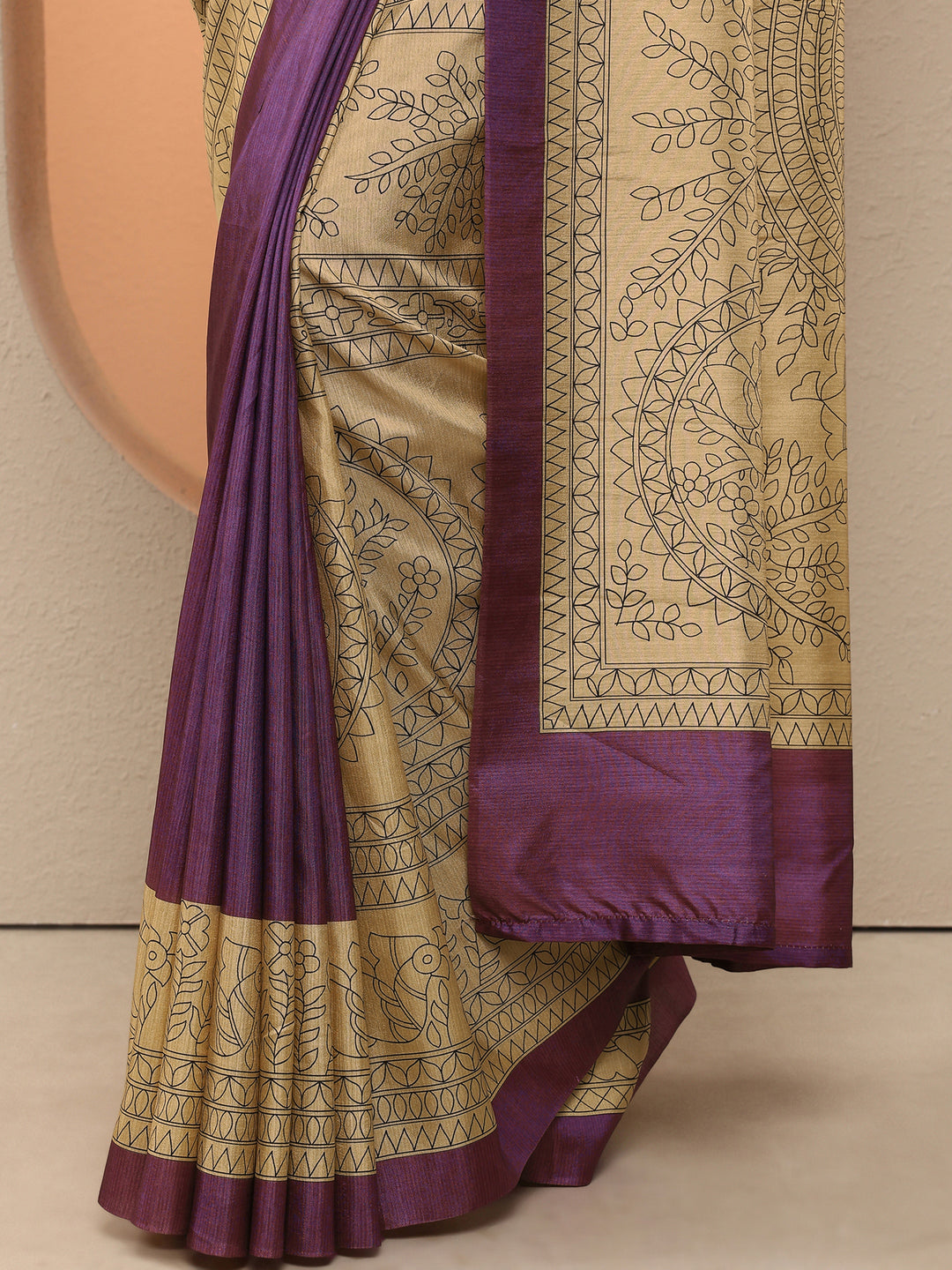  Gold Printed Silk Blend Saree With Unstitched Blouse Piece 