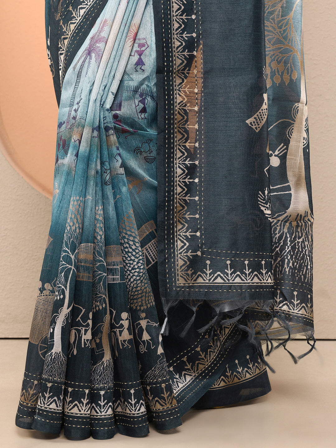  Blue Tribal Printed Sarees With Unstitched Blouse Piece 