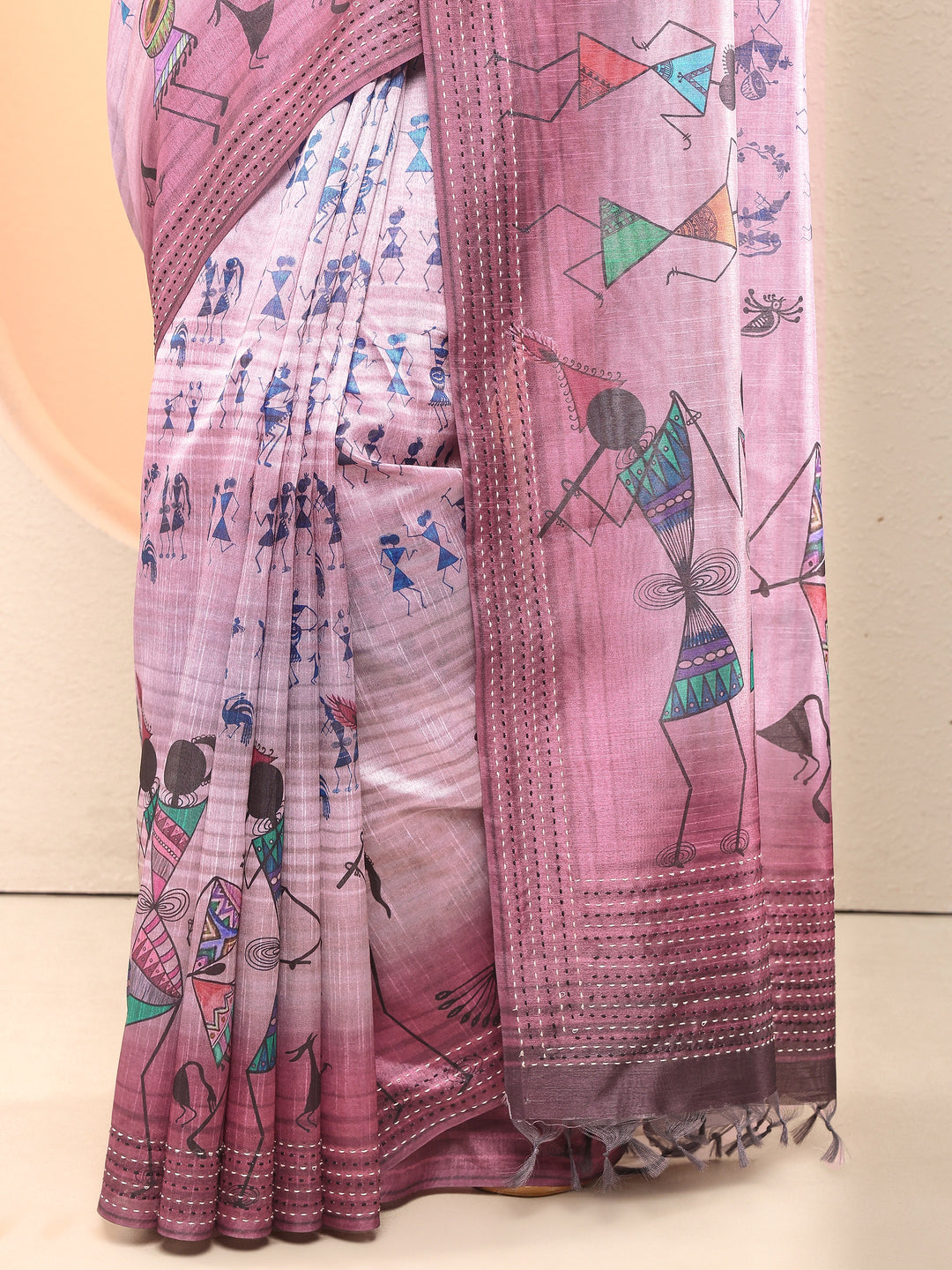  Purple Tribal Printed Sarees With Unstitched Blouse Piece 