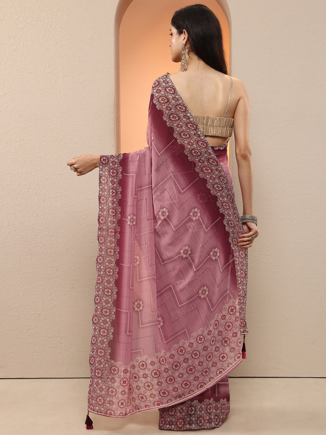 Pink Printed Georgette Saree With Unstitched Blouse Piece 