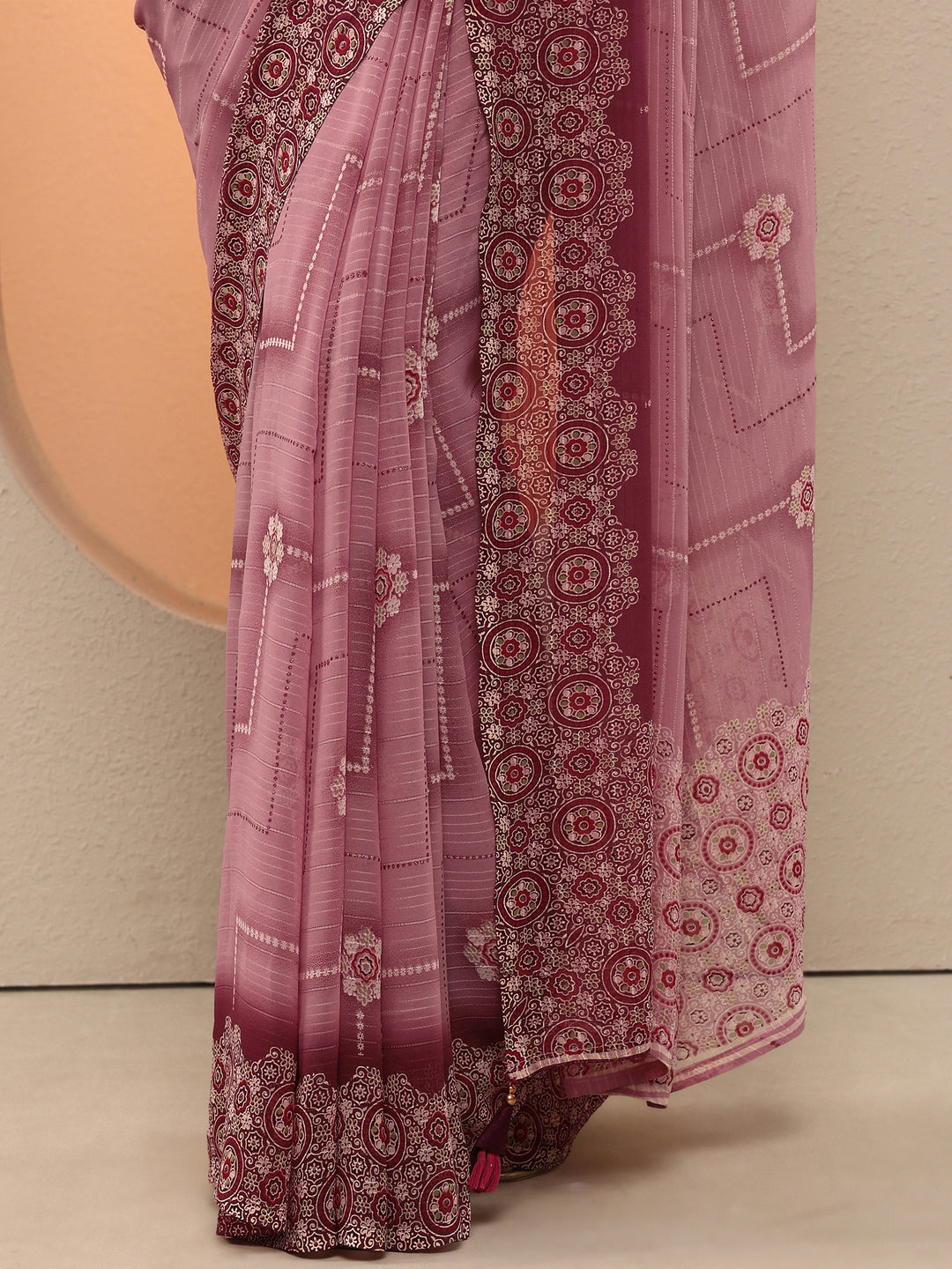  Pink Printed Georgette Saree With Unstitched Blouse Piece 