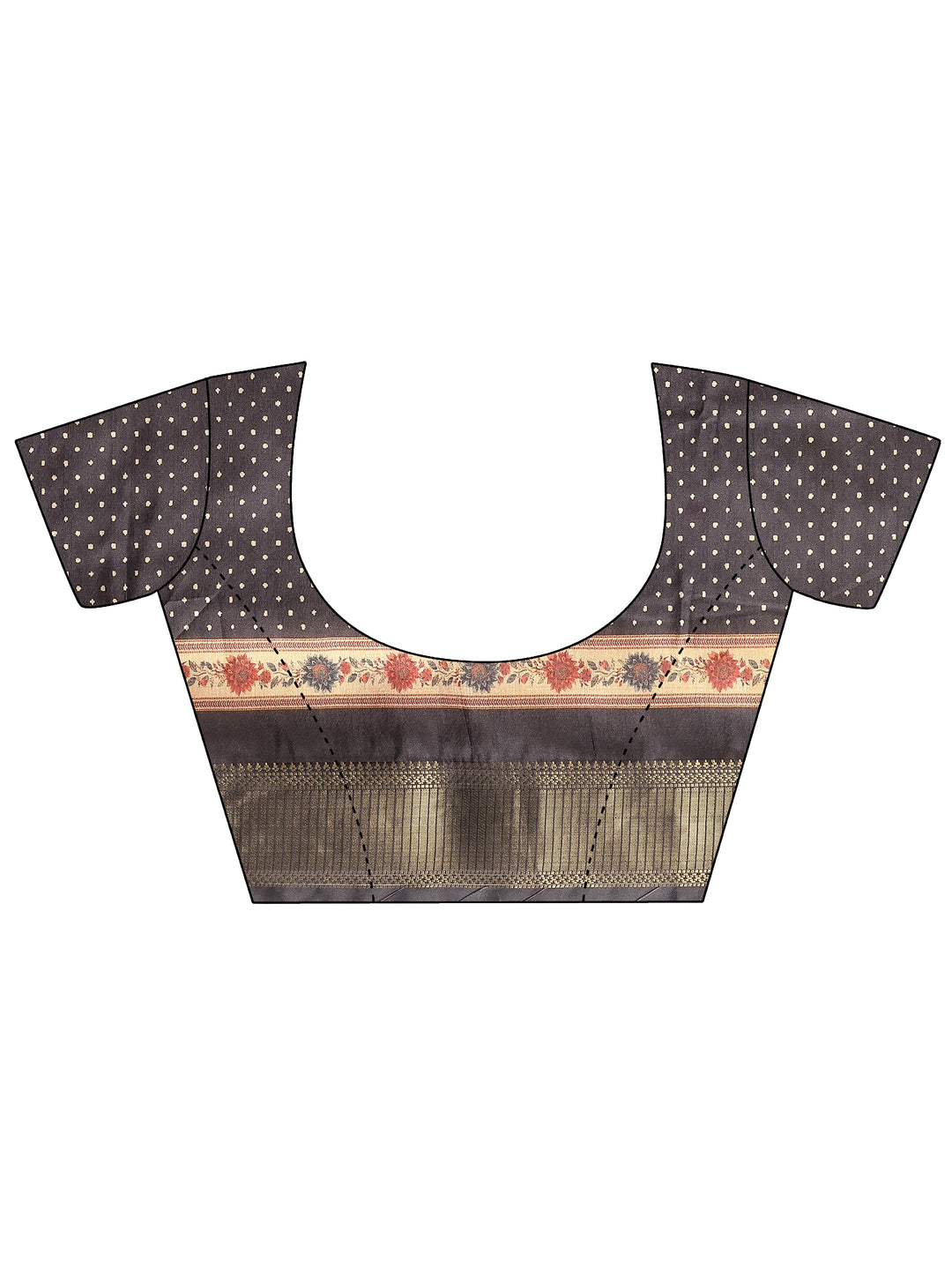  Gold Printed Silk Blend Saree With Unstitched Blouse Piece 