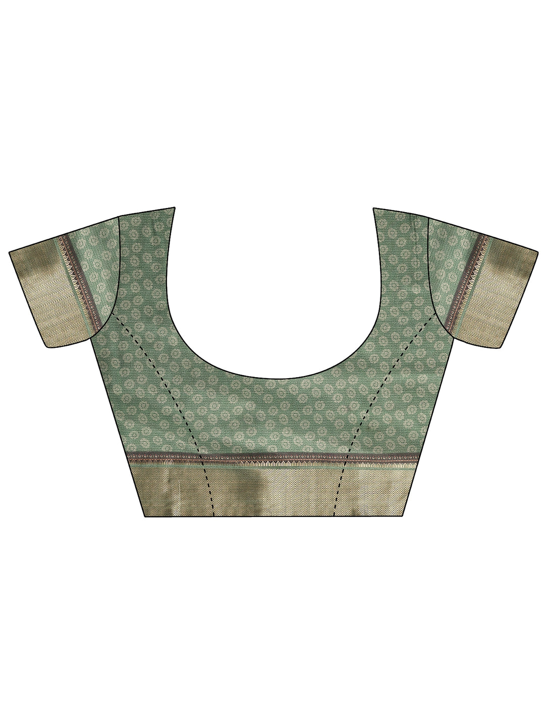  Green Printed Silk Blend Saree With Unstitched Blouse Piece 