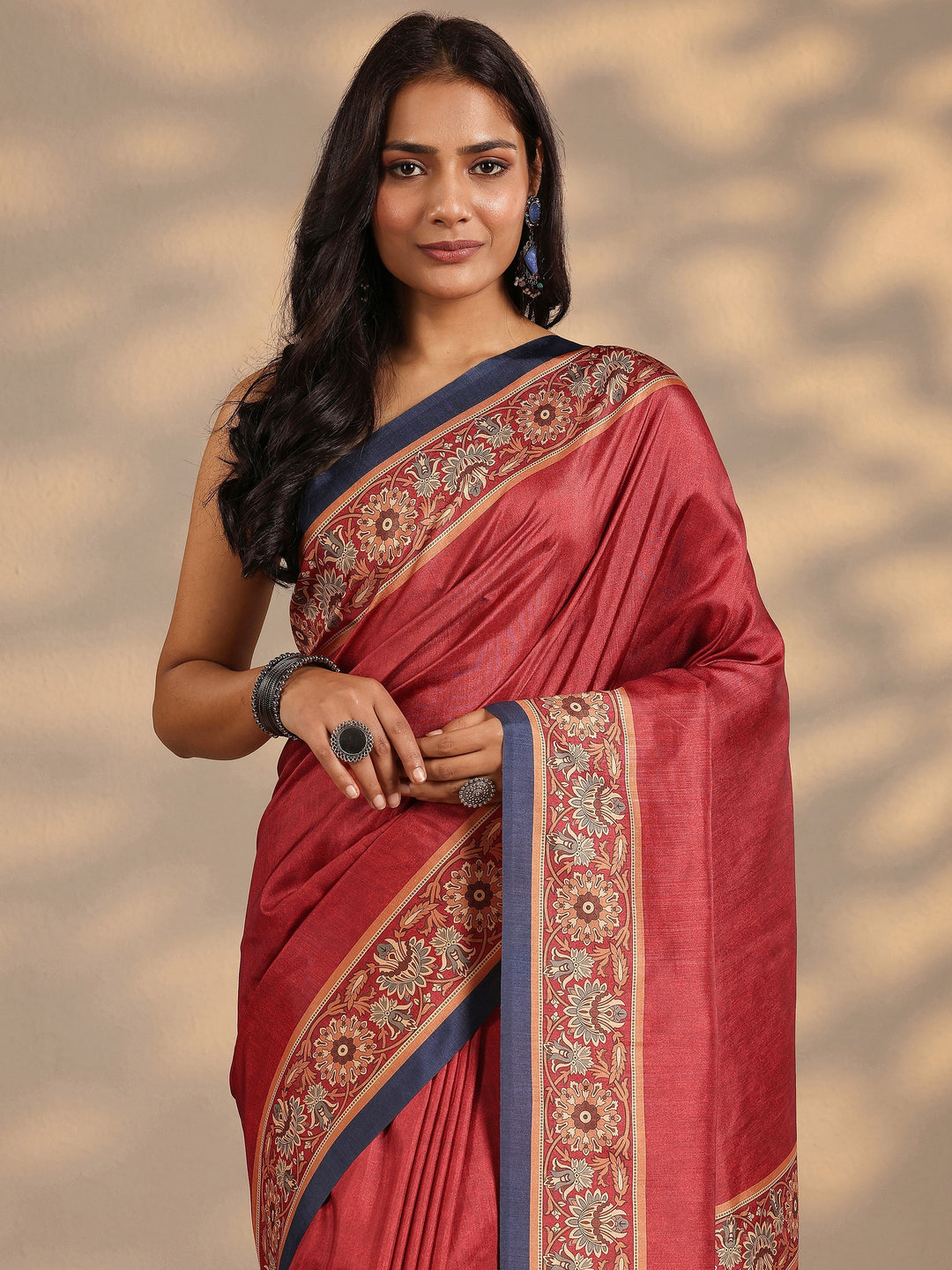  Red Solid Silk Blend Saree With Unstitched Blouse Piece 