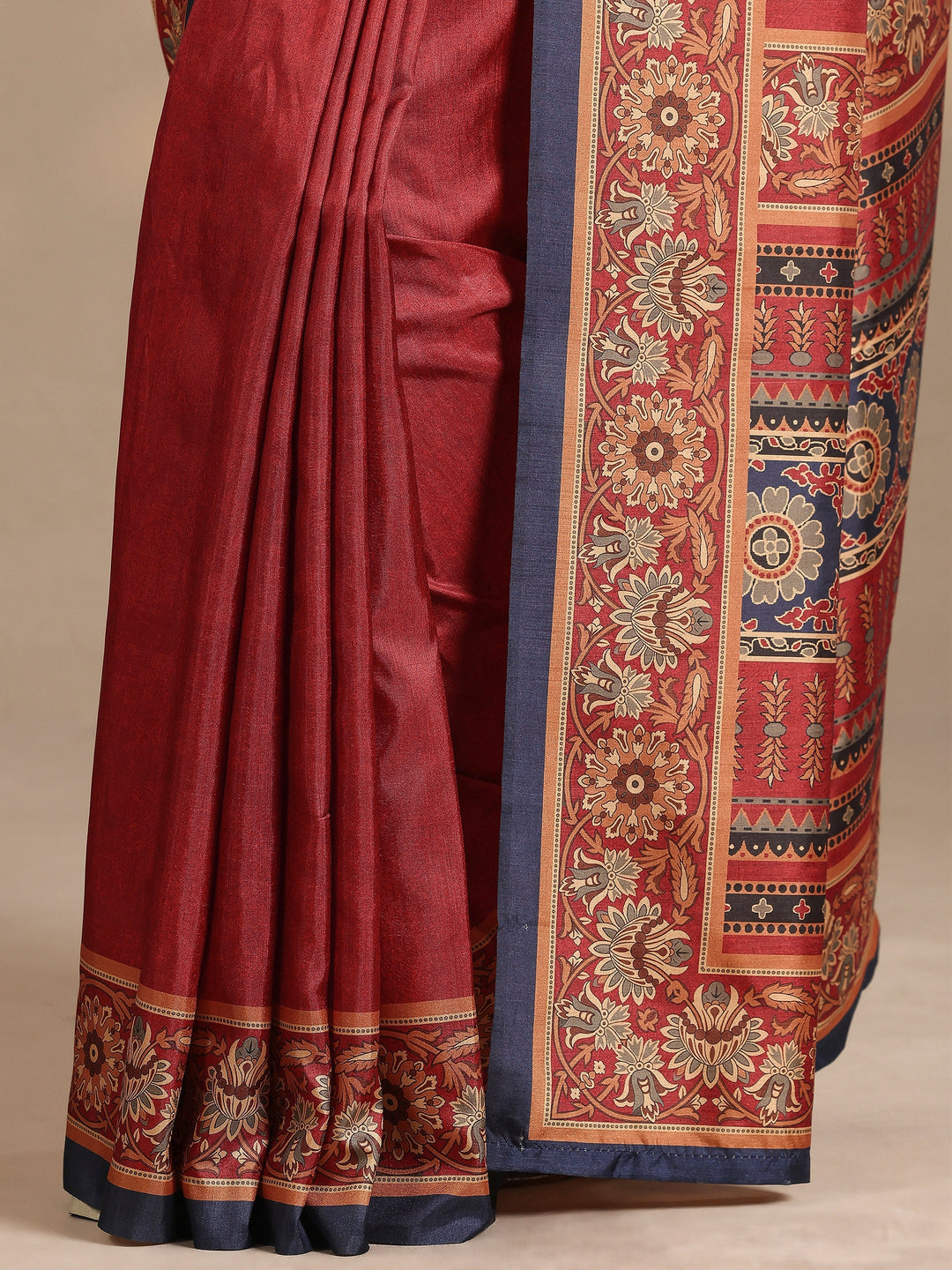  Red Solid Silk Blend Saree With Unstitched Blouse Piece 