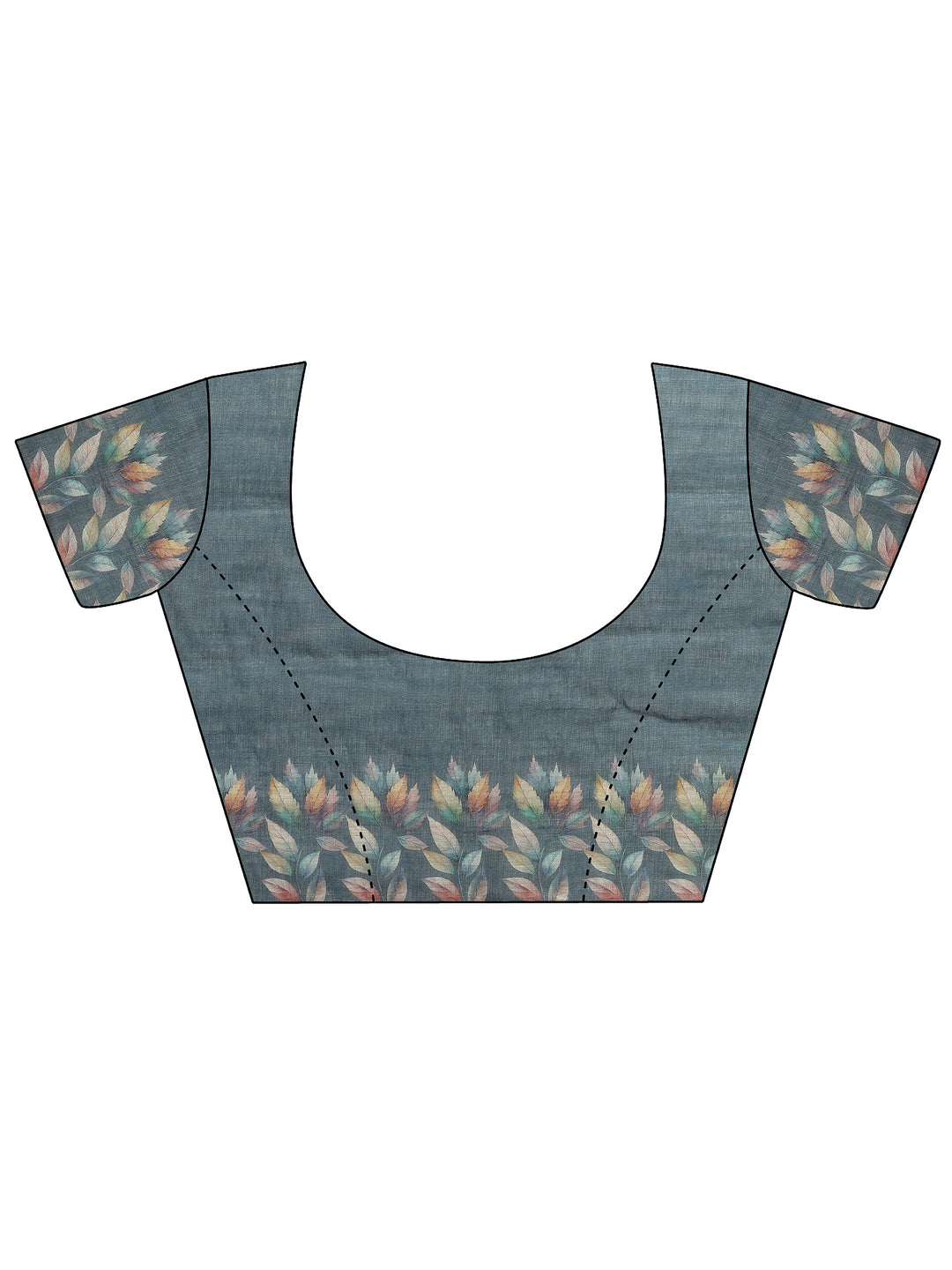  Blue Printed Linen Saree With Unstitched Blouse Piece 