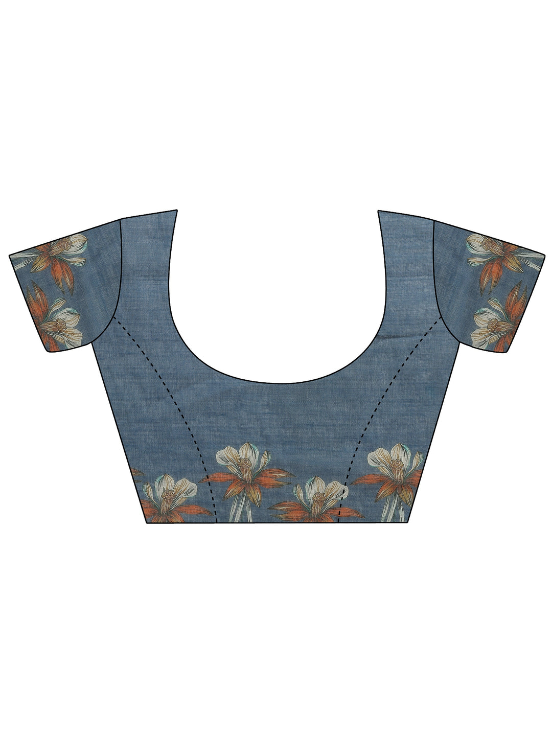  Green Printed Linen Saree With Unstitched Blouse Piece 