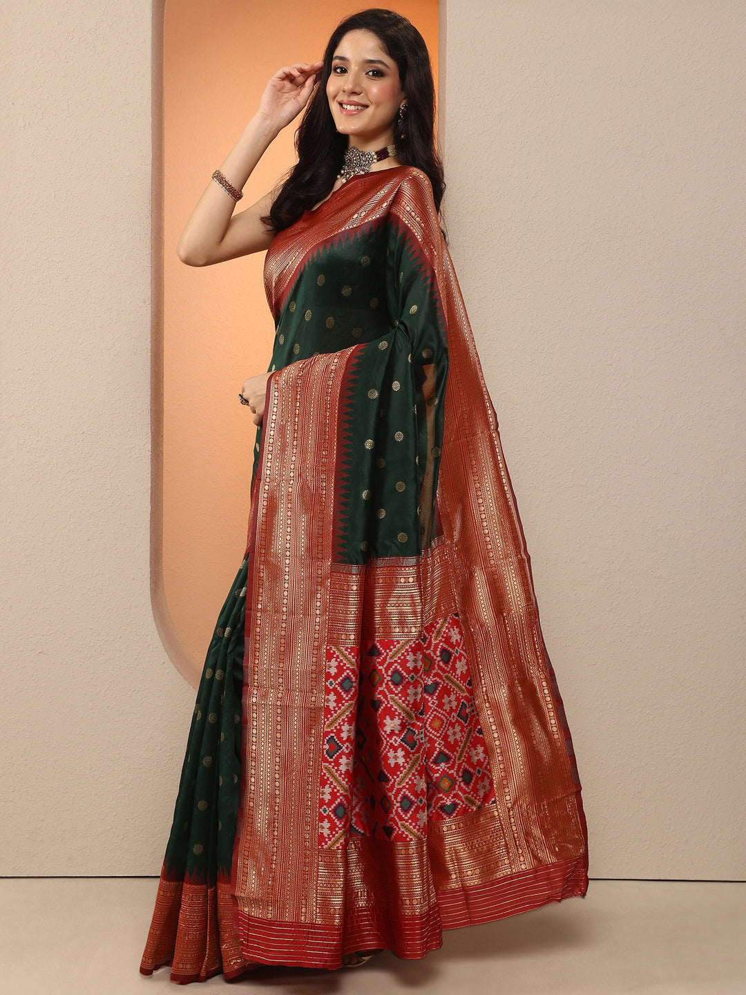  Green Woven Design Silk Blend Saree With Unstitched Blouse Piece 