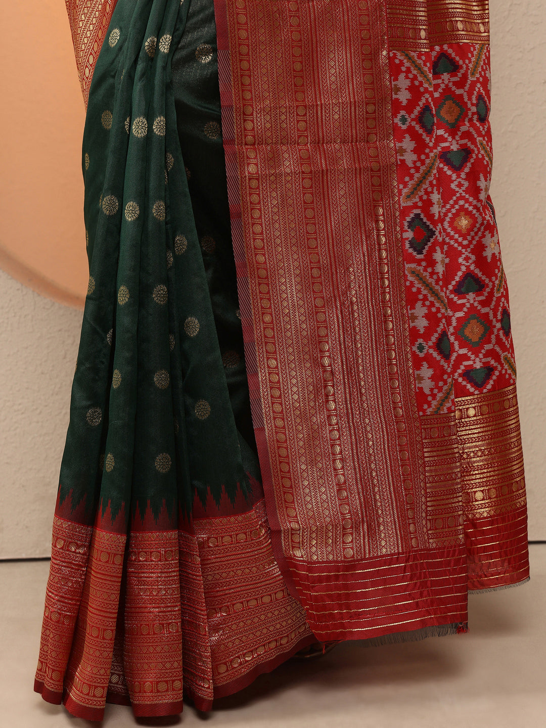  Green Woven Design Silk Blend Saree With Unstitched Blouse Piece 