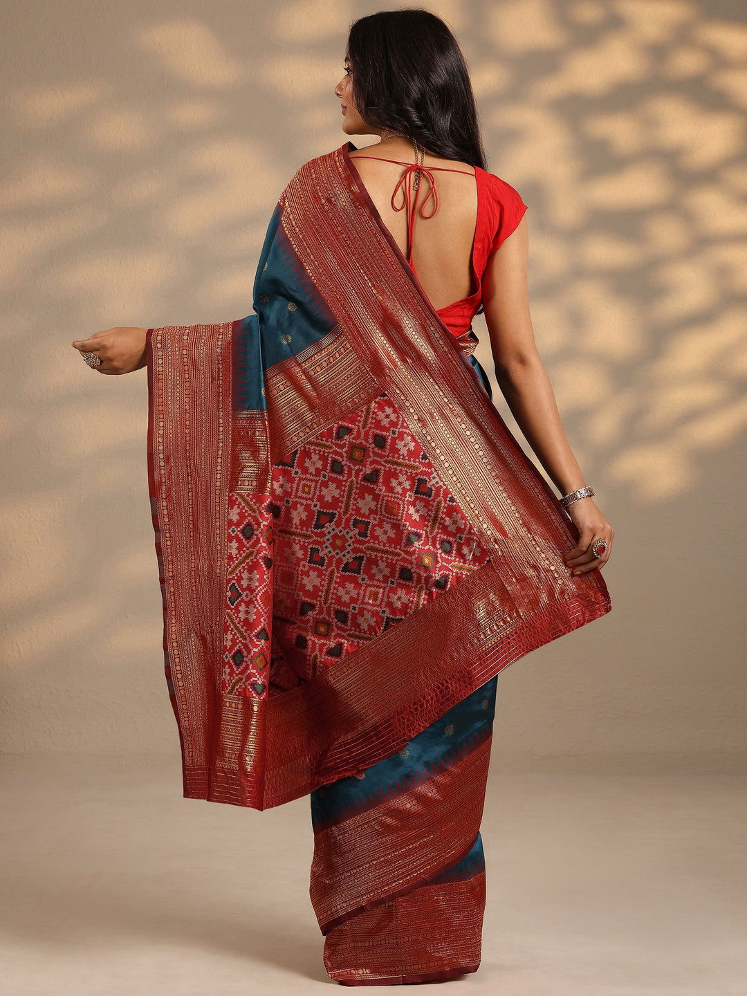  Blue Woven Design Silk Blend Saree With Unstitched Blouse Piece 