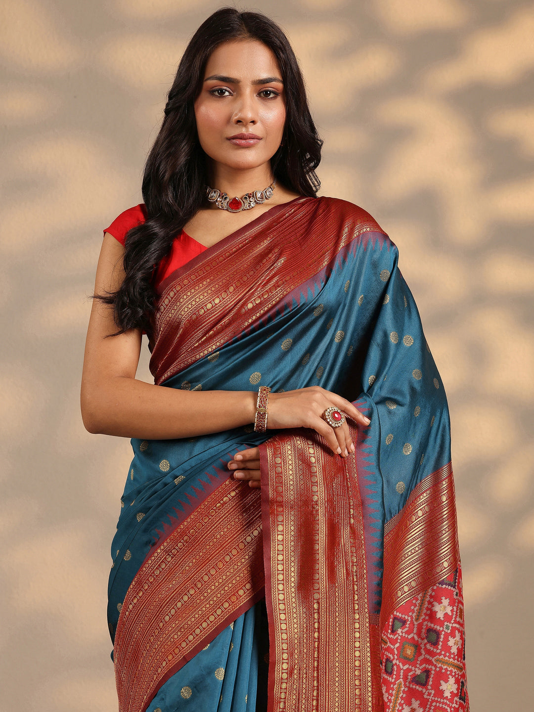  Blue Woven Design Silk Blend Saree With Unstitched Blouse Piece 