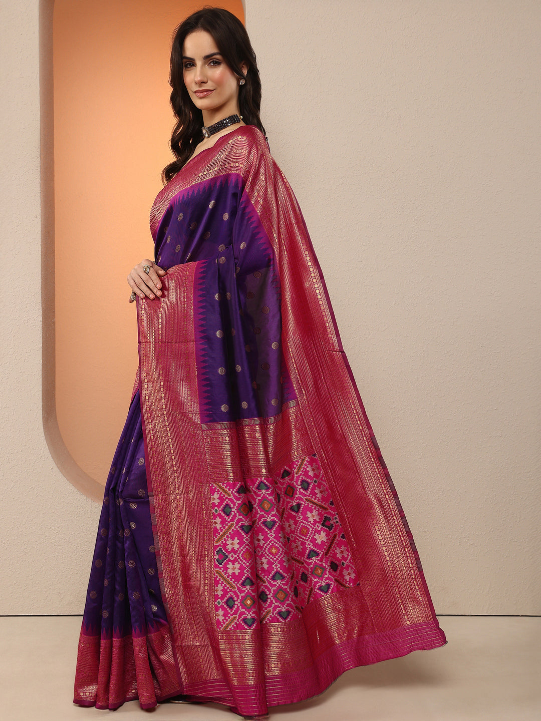  Purple Woven Design Silk Blend Saree With Unstitched Blouse Piece 