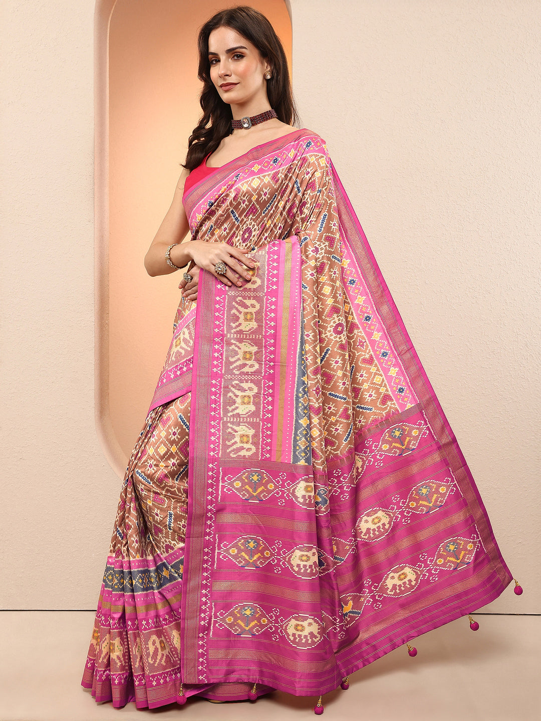 Mustard Printed Silk Blend Sarees With Unstitched Blouse Piece 