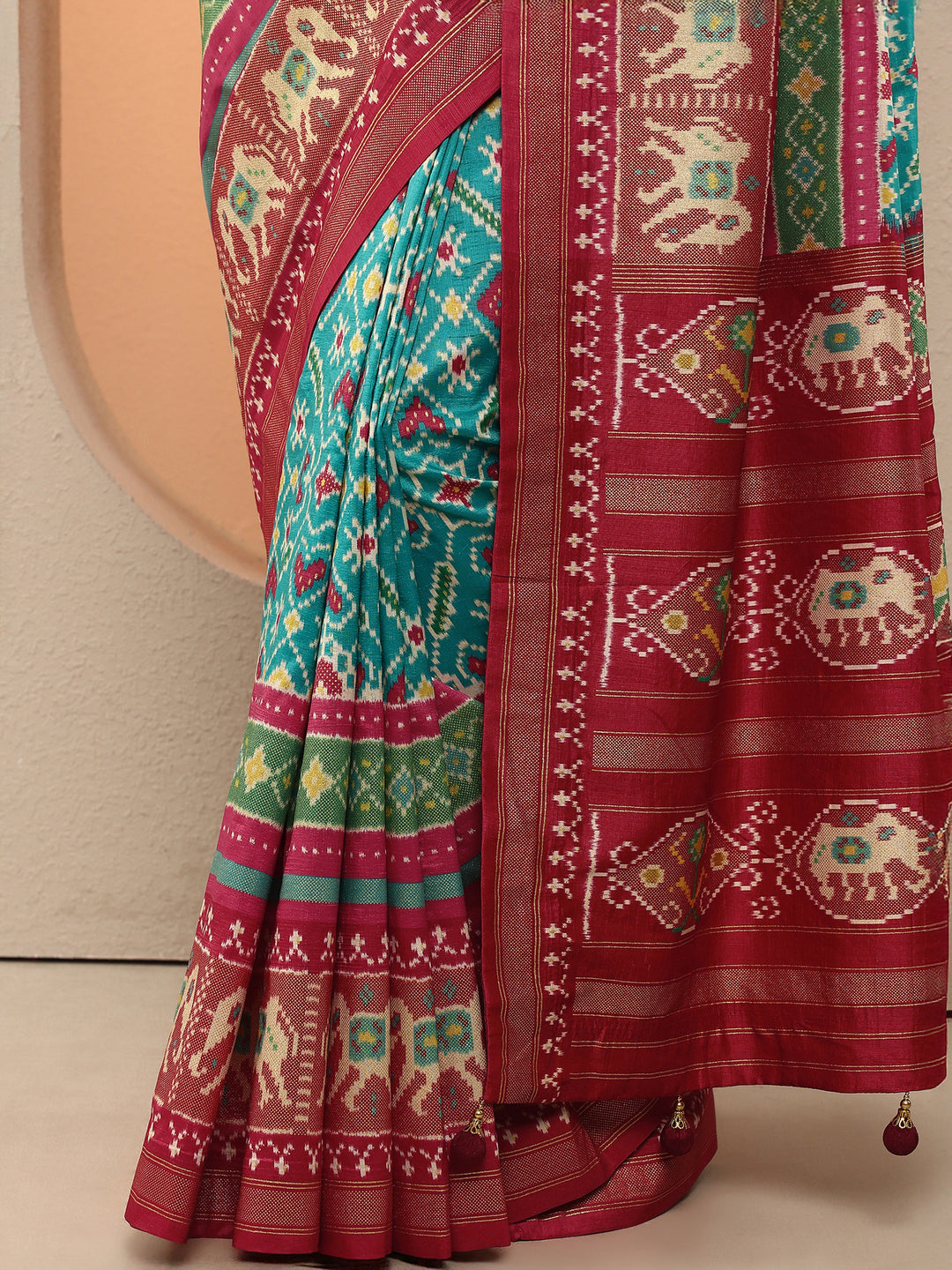  Blue Printed Silk Blend Saree With Unstitched Blouse Piece 