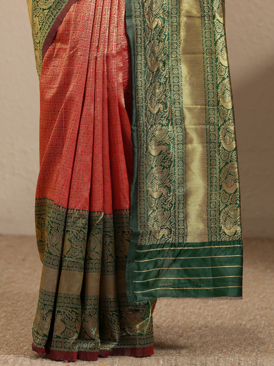  Orange Woven Design Silk Blend Saree With Unstitched Blouse Piece 