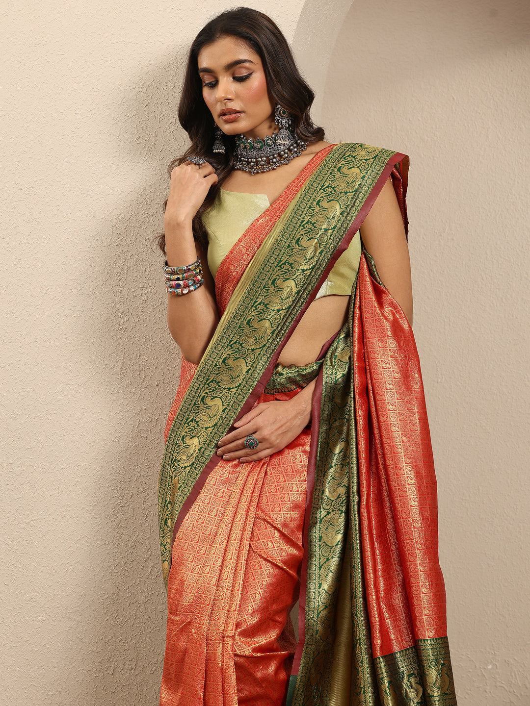  Orange Woven Design Silk Blend Saree With Unstitched Blouse Piece 