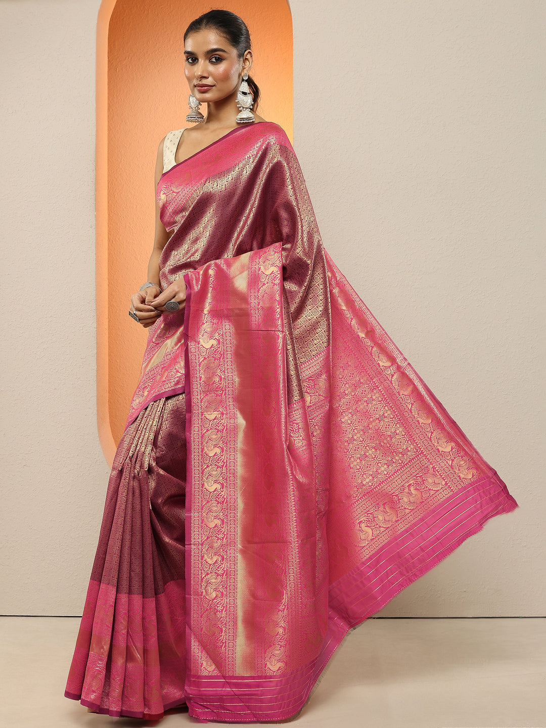  Burgundy  Woven Design Silk Blend Sarees With Unstitched Blouse Piece 