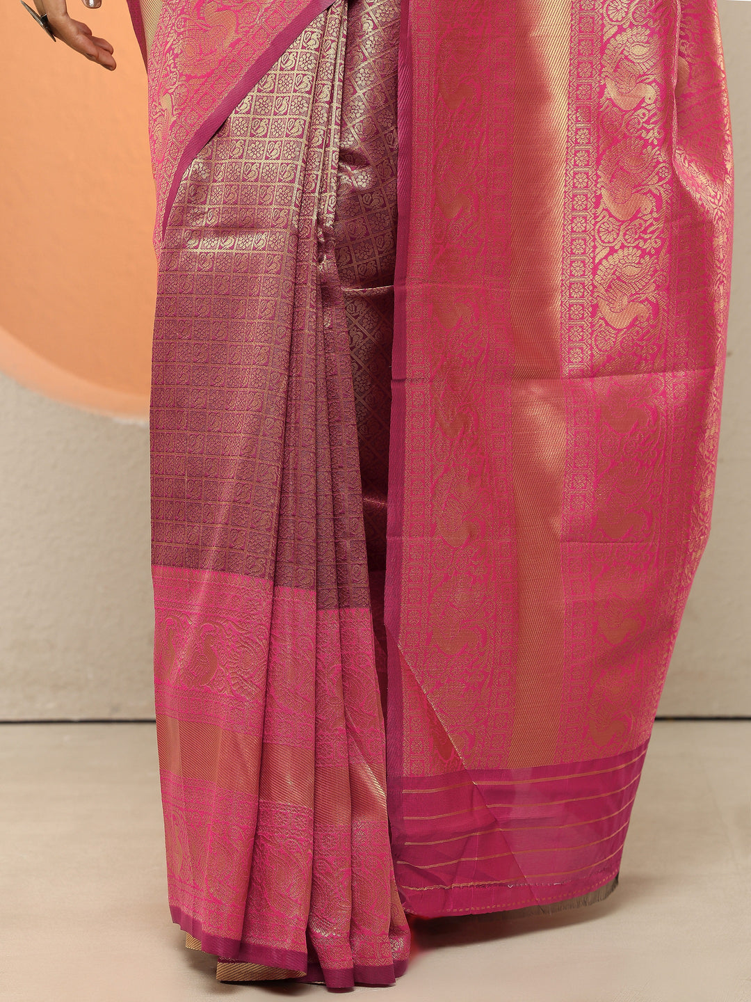  Burgundy  Woven Design Silk Blend Sarees With Unstitched Blouse Piece 