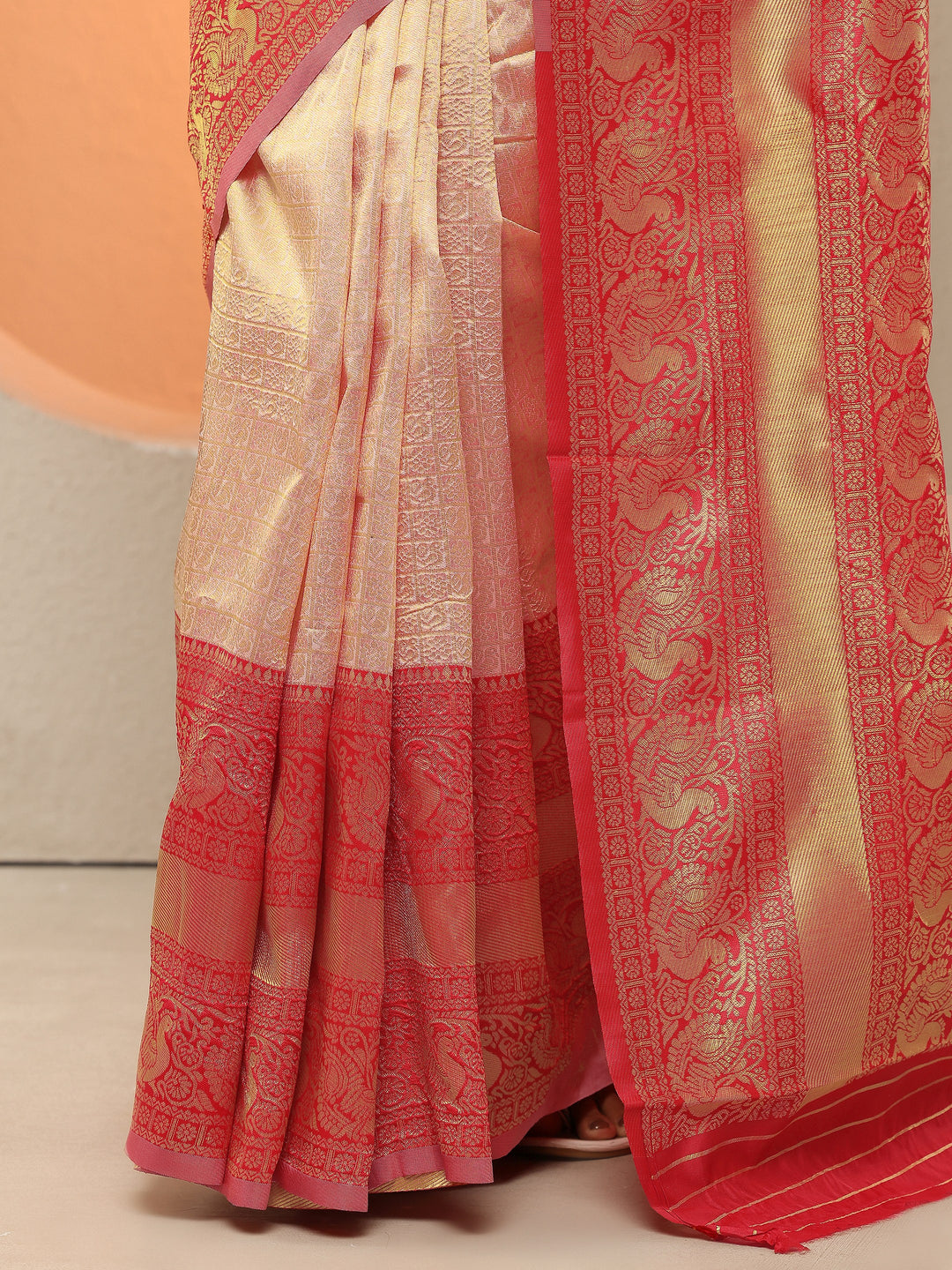  Peach Woven Design Silk Blend Sarees With Unstitched Blouse Piece 