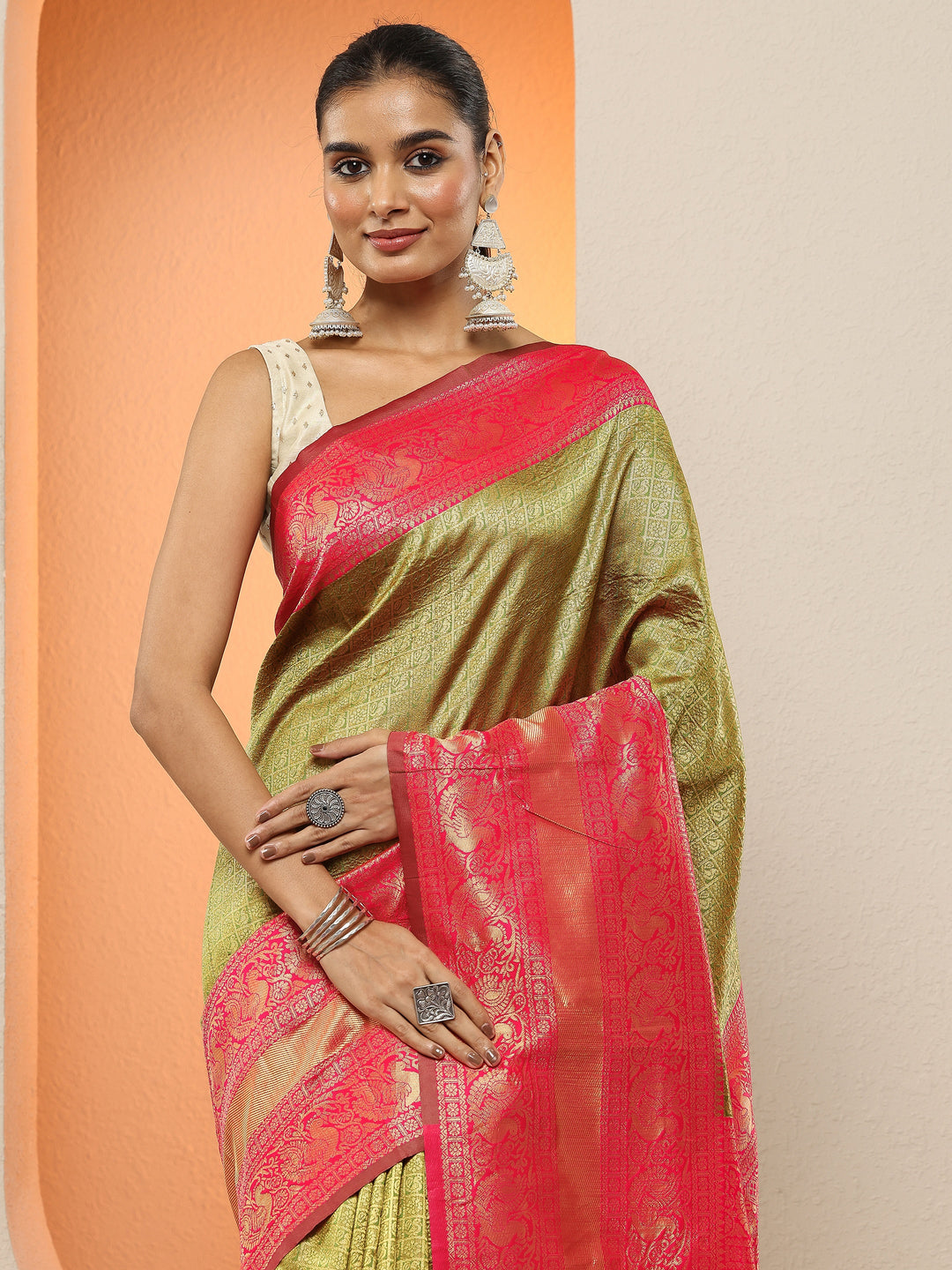  Green Woven Design Silk Blend Sarees With Unstitched Blouse Piece 