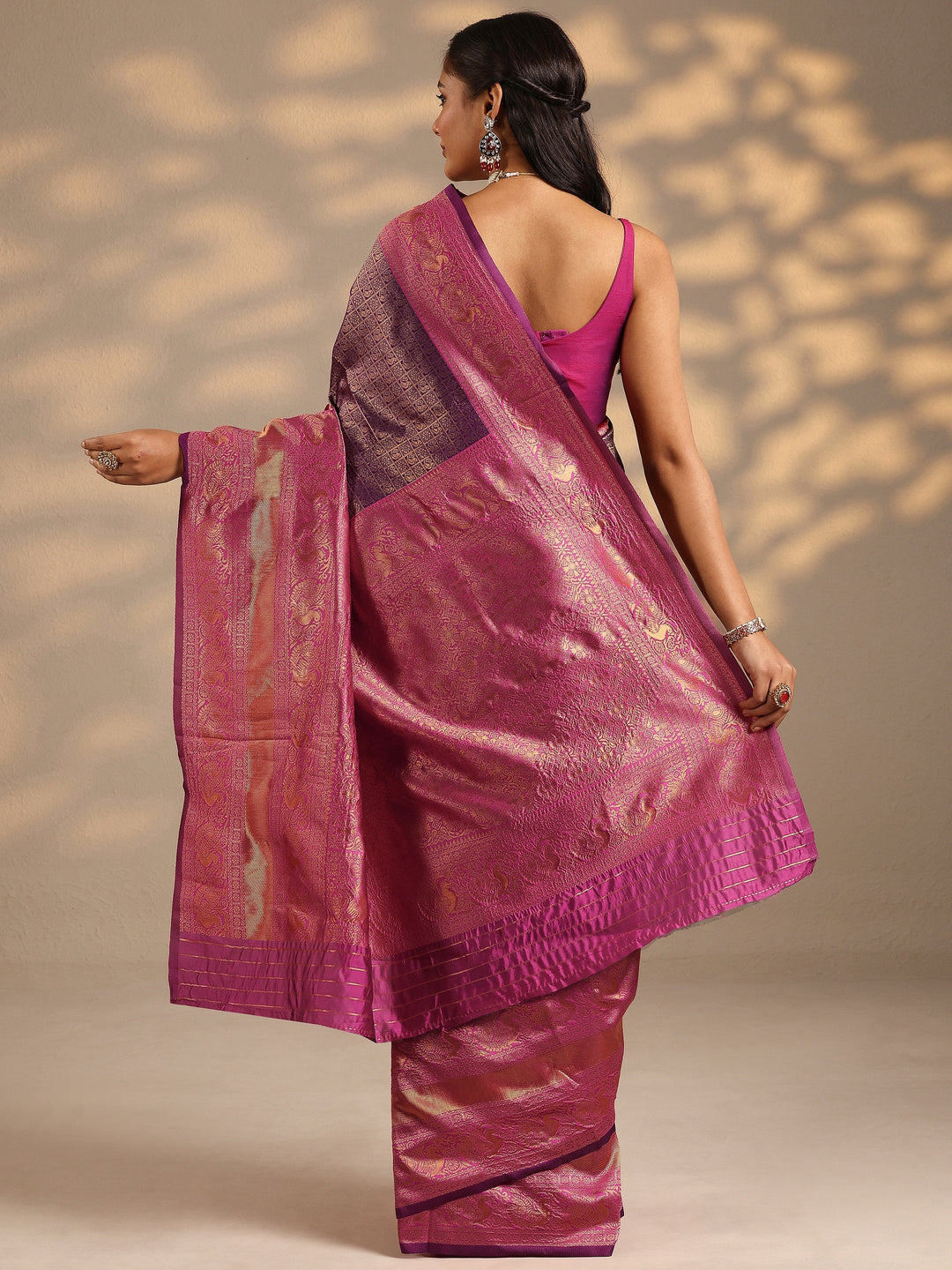  Purple Woven Design Silk Blend Saree With Unstitched Blouse Piece 