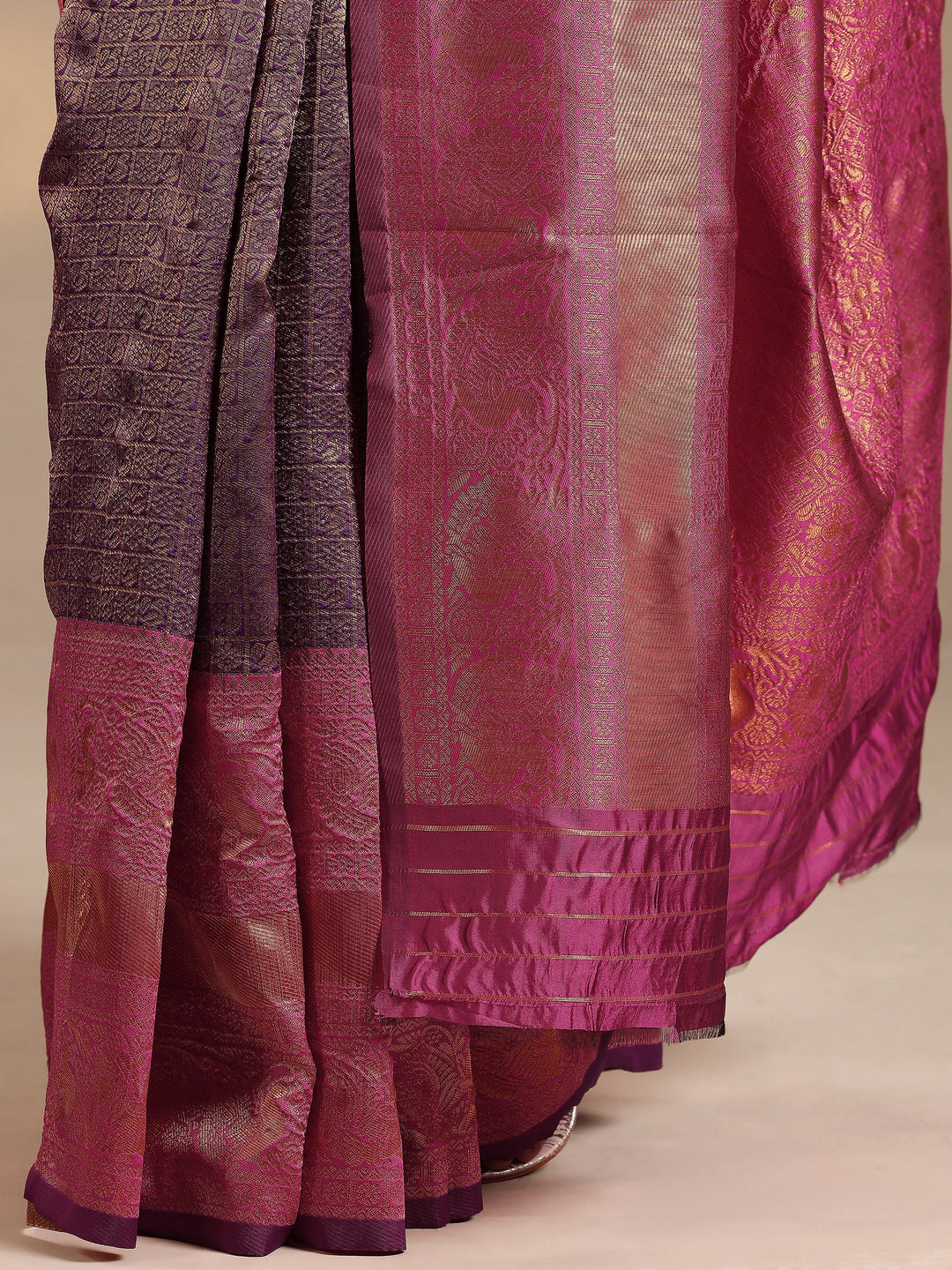  Purple Woven Design Silk Blend Saree With Unstitched Blouse Piece 