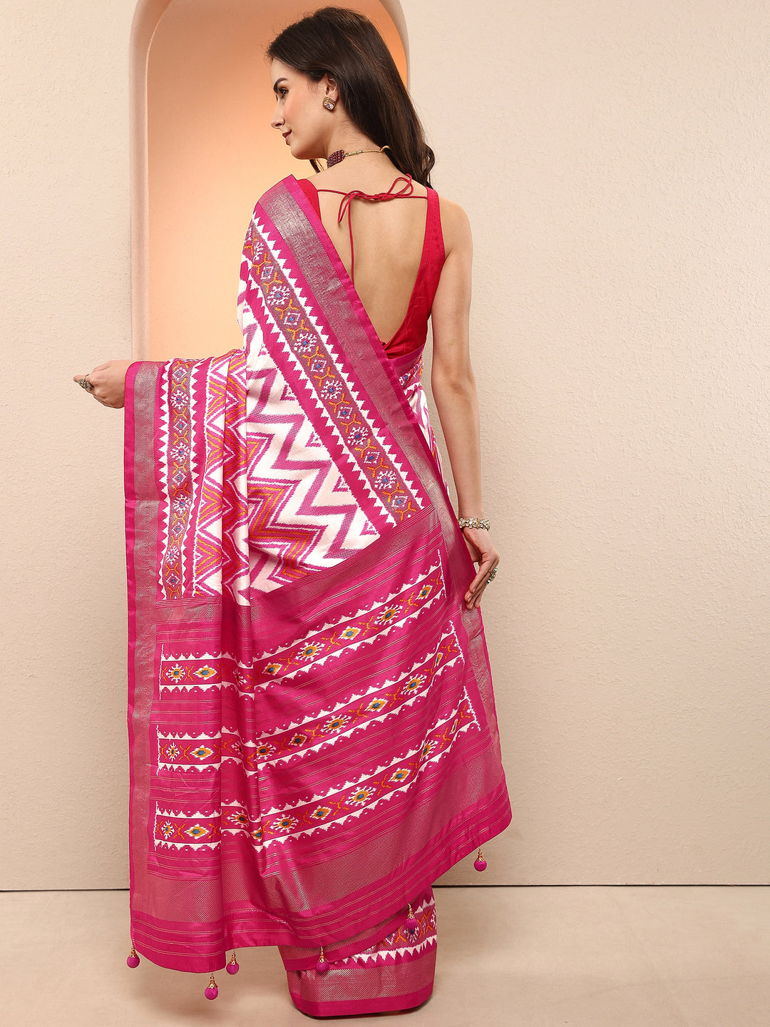 Pink Chevron Printed Sarees With Unstitched Blouse Piece 