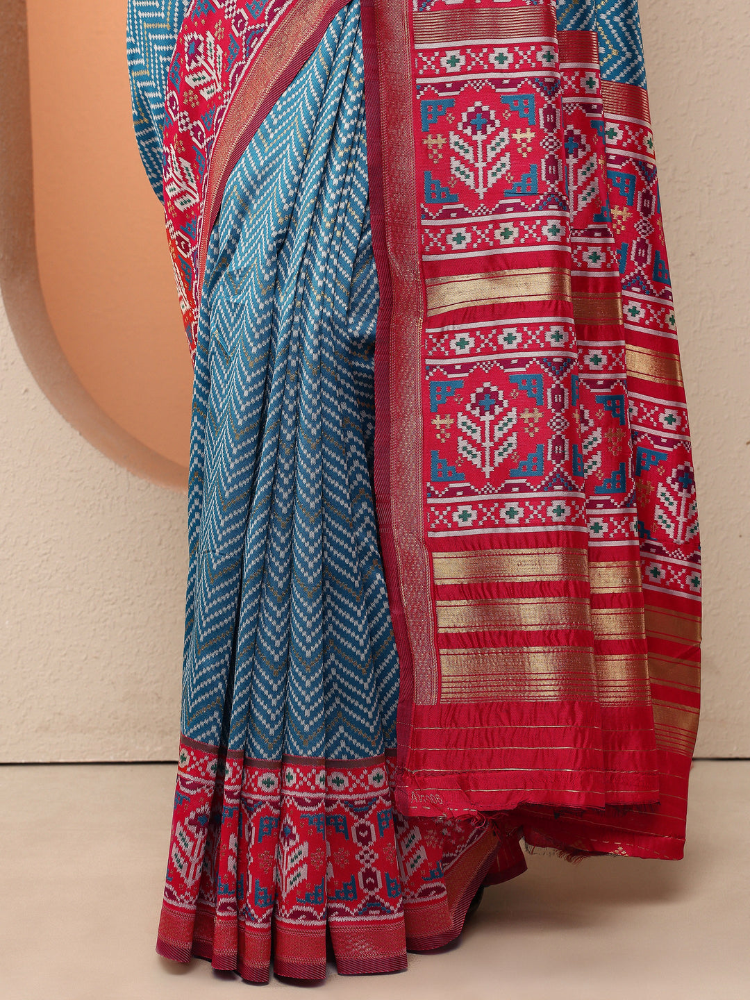  Blue Chevron Woven Design Silk Blend Saree With Unstitched Blouse Piece 