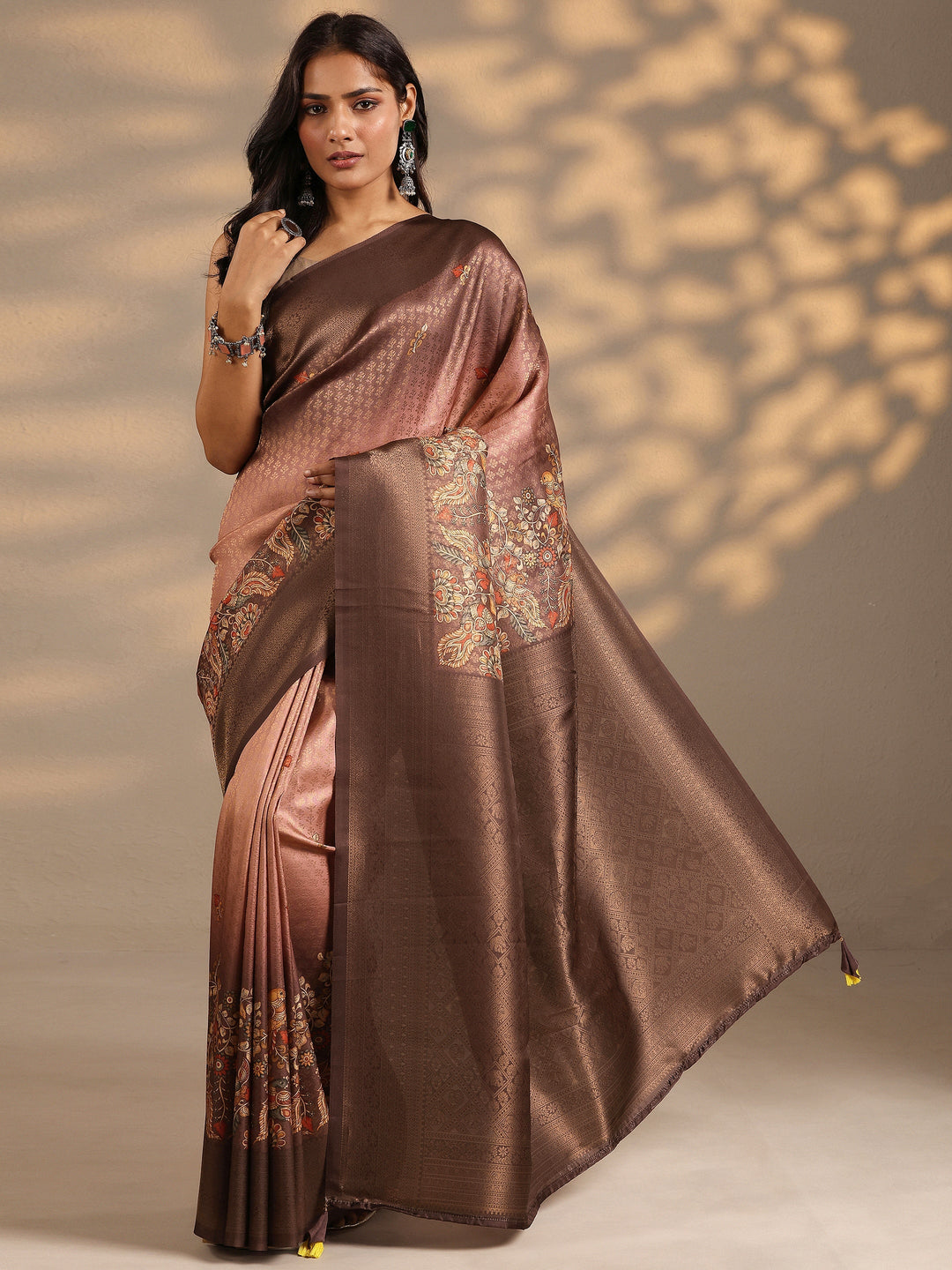  Mauve Woven Design Silk Blend Saree With Unstitched Blouse Piece 