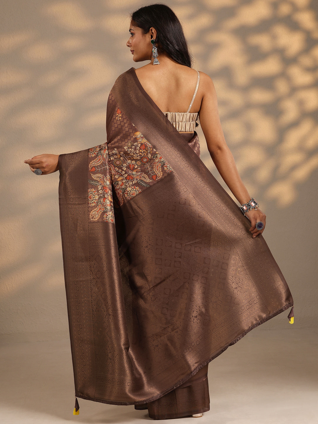  Mauve Woven Design Silk Blend Saree With Unstitched Blouse Piece 