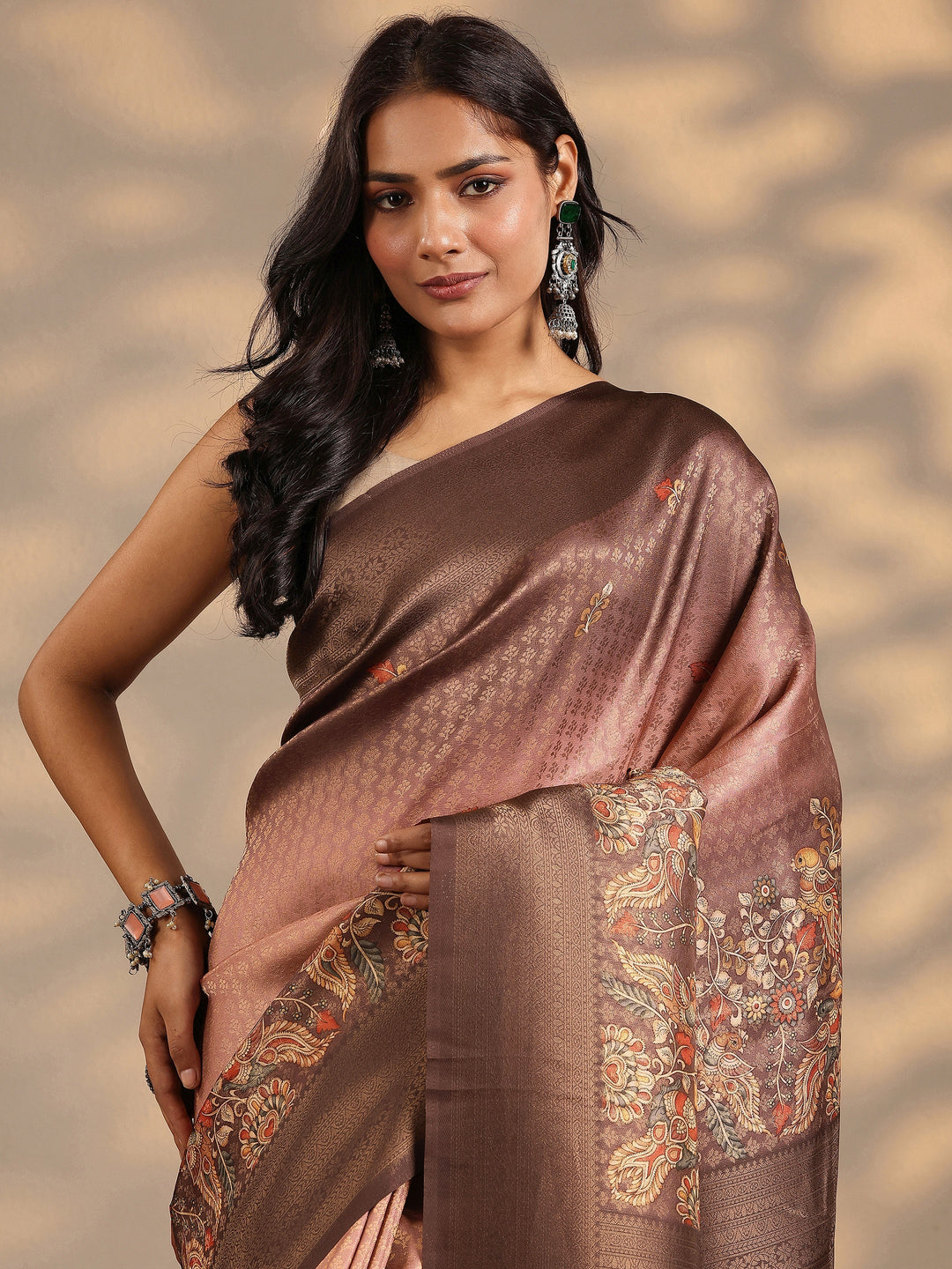  Mauve Woven Design Silk Blend Saree With Unstitched Blouse Piece 