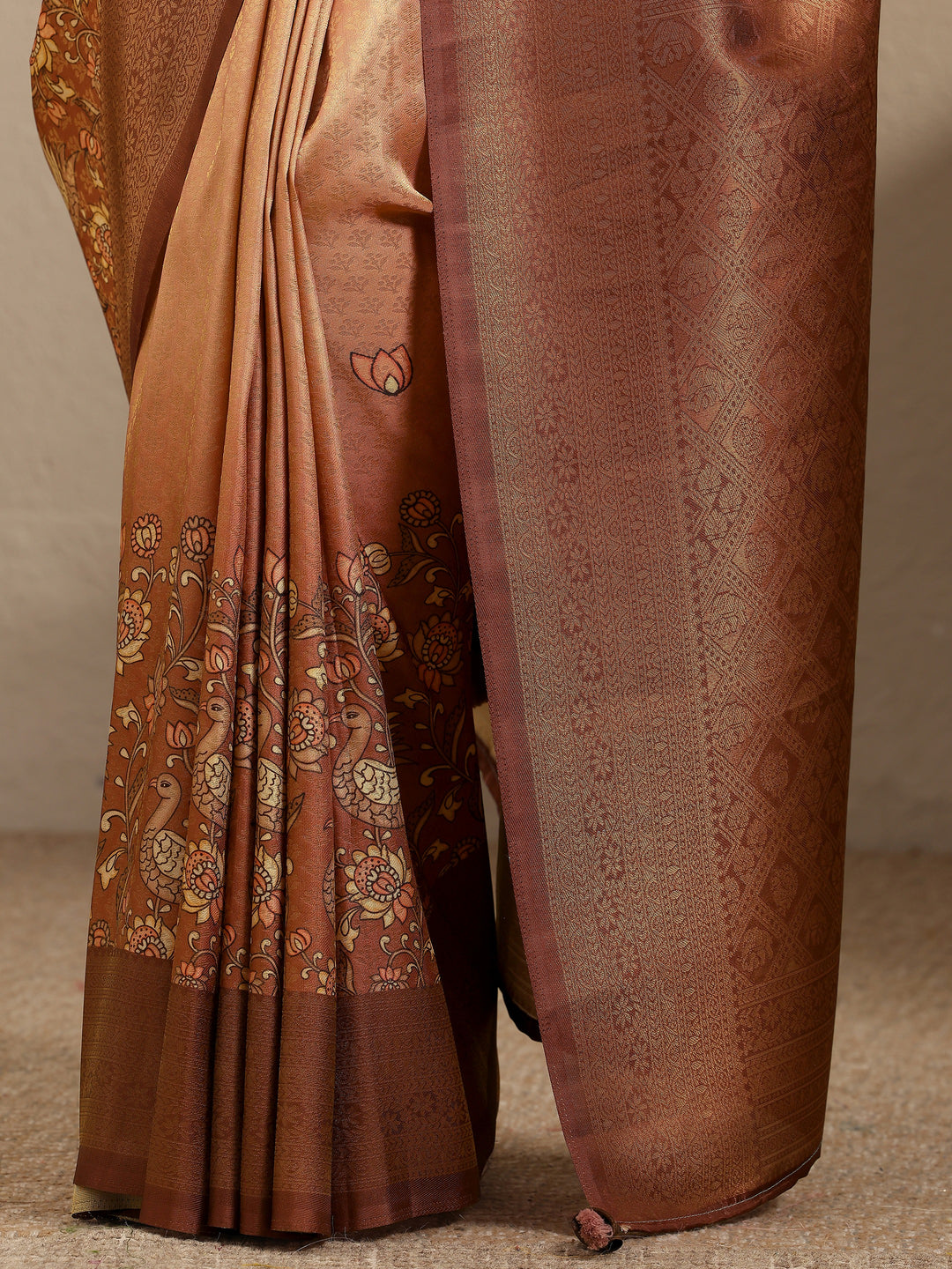  Peach Woven Design Silk Blend Saree With Unstitched Blouse Piece 