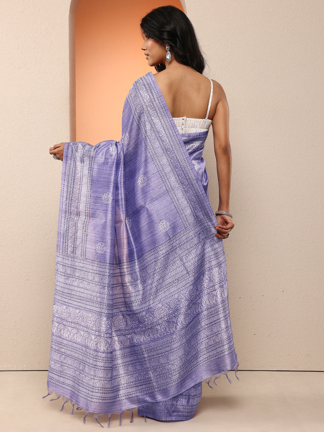  Lavender Printed Silk Blend Saree With Unstitched Blouse Piece 