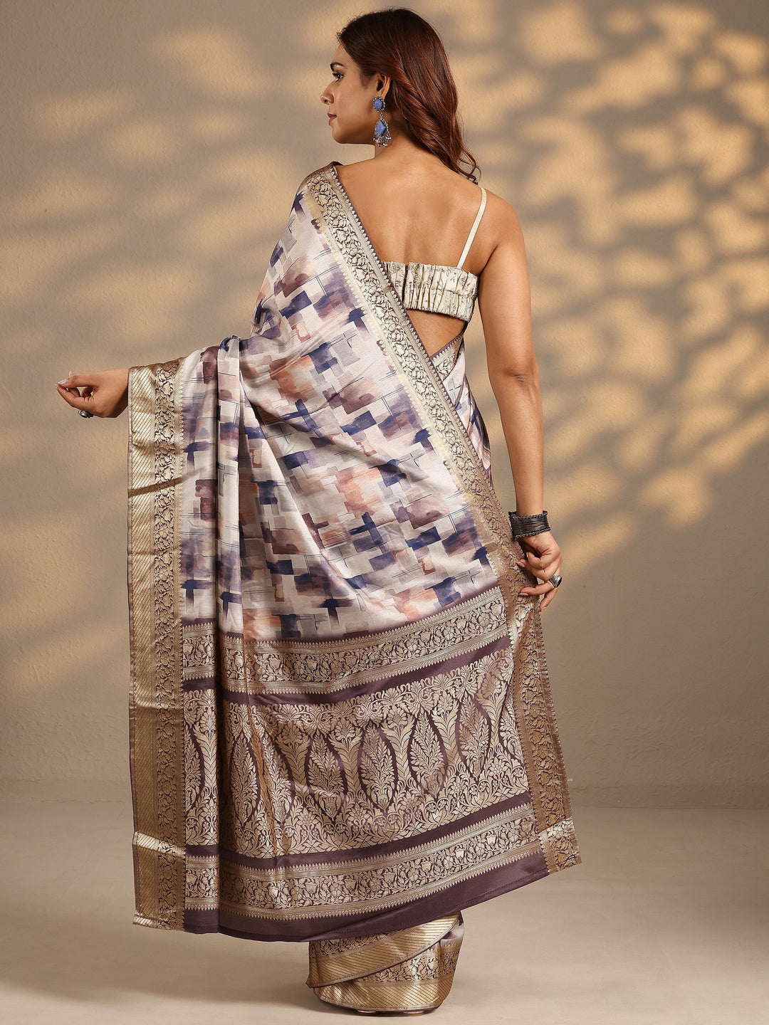  Beige Woven Design Silk Blend Saree With Unstitched Blouse Piece 