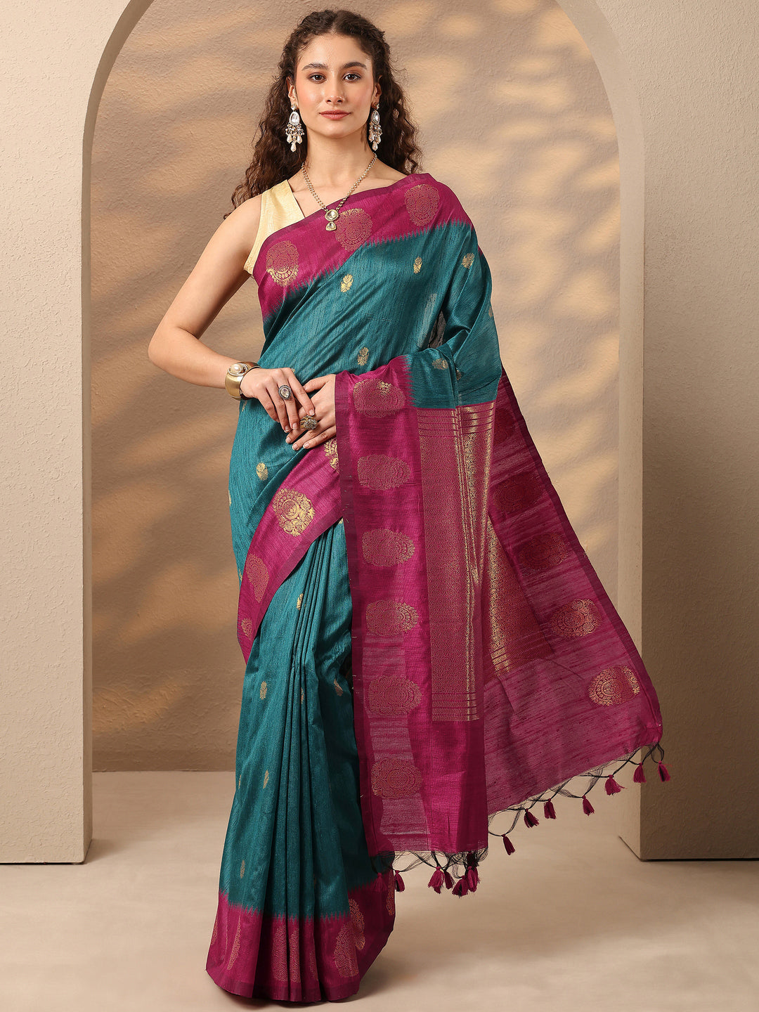  Green Woven Design Silk Blend Saree With Unstitched Blouse Piece 