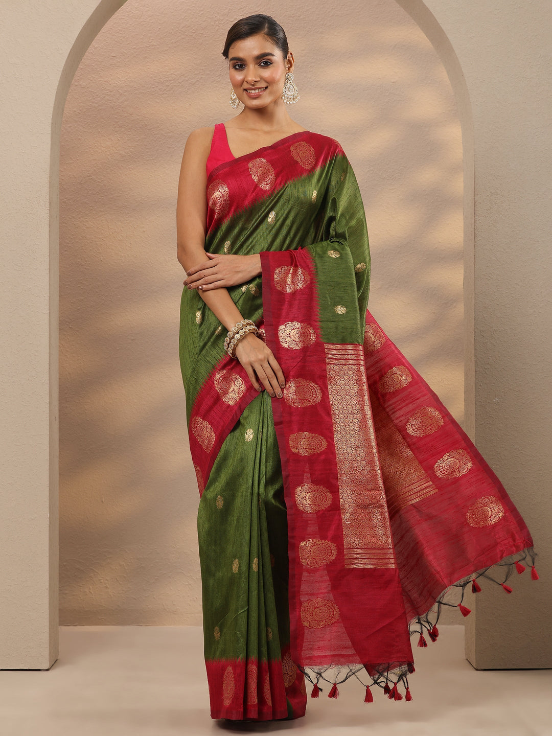  Green Woven Design Silk Blend Saree With Unstitched Blouse Piece 