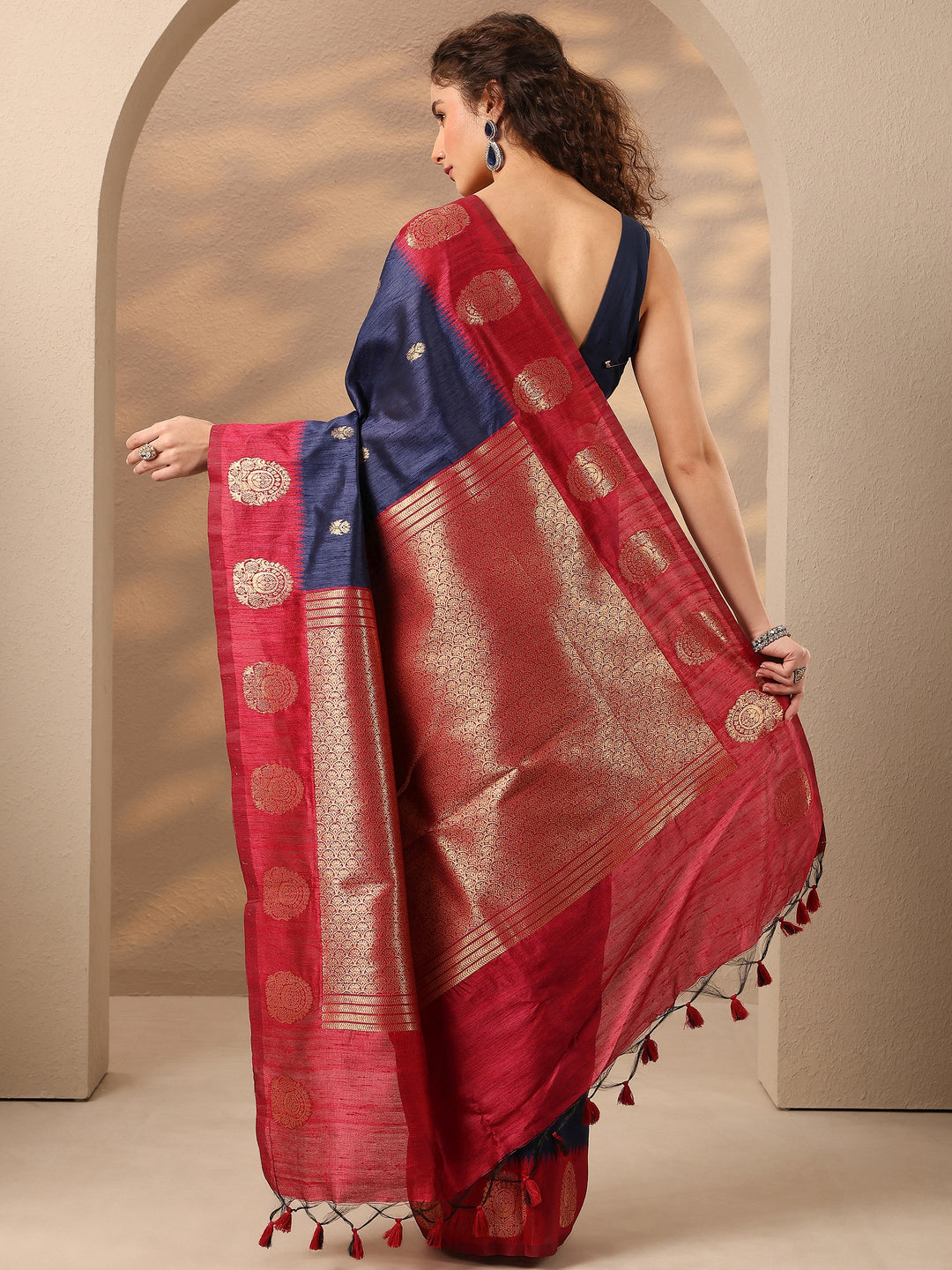  Blue Woven Design Silk Blend Saree With Unstitched Blouse Piece 